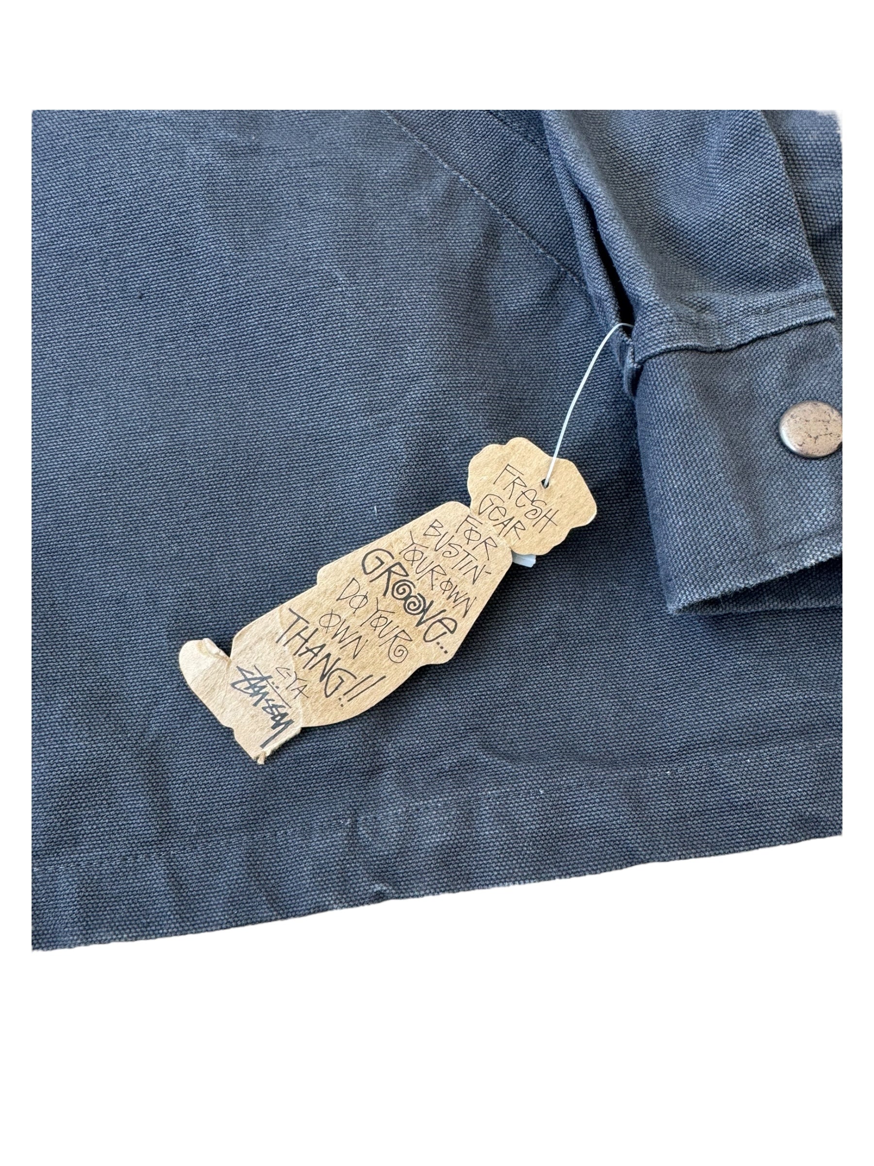 Stussy 90s Navy Bear Work Jacket Burly Gear Size Large Deadstock w/ Tags