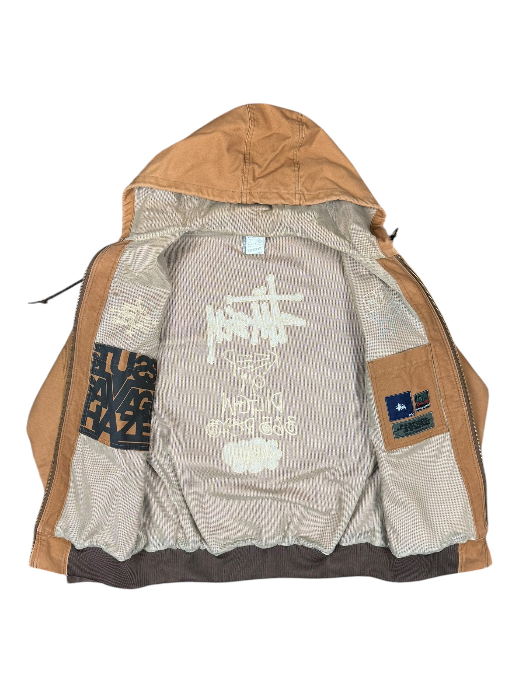 Stussy 00s Carhartt x Haze Tag Keep on Diggin 365 Days Hooded Jacket Size XL