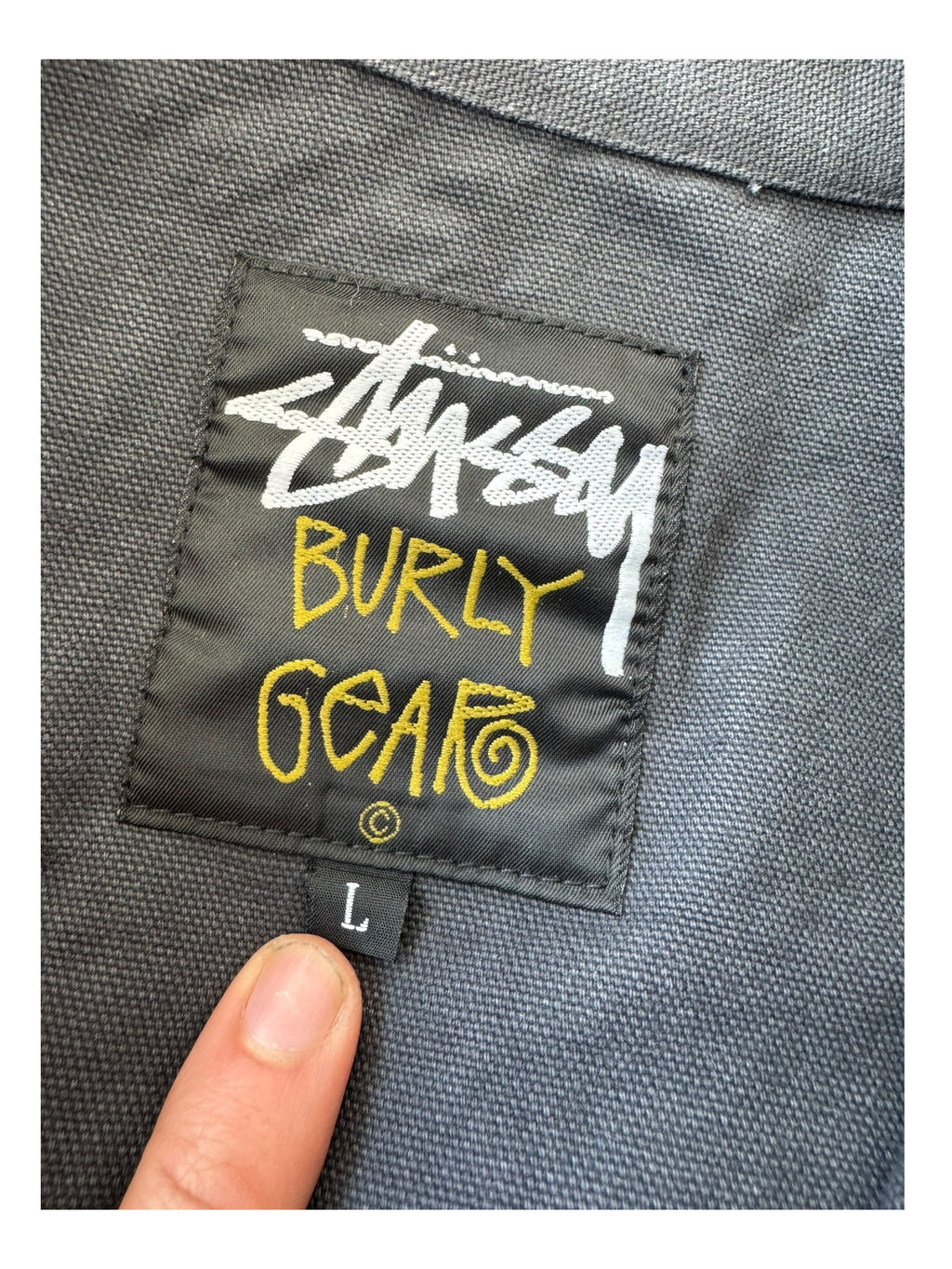 Stussy 90s Navy Bear Work Jacket Burly Gear Size Large Deadstock w/ Tags