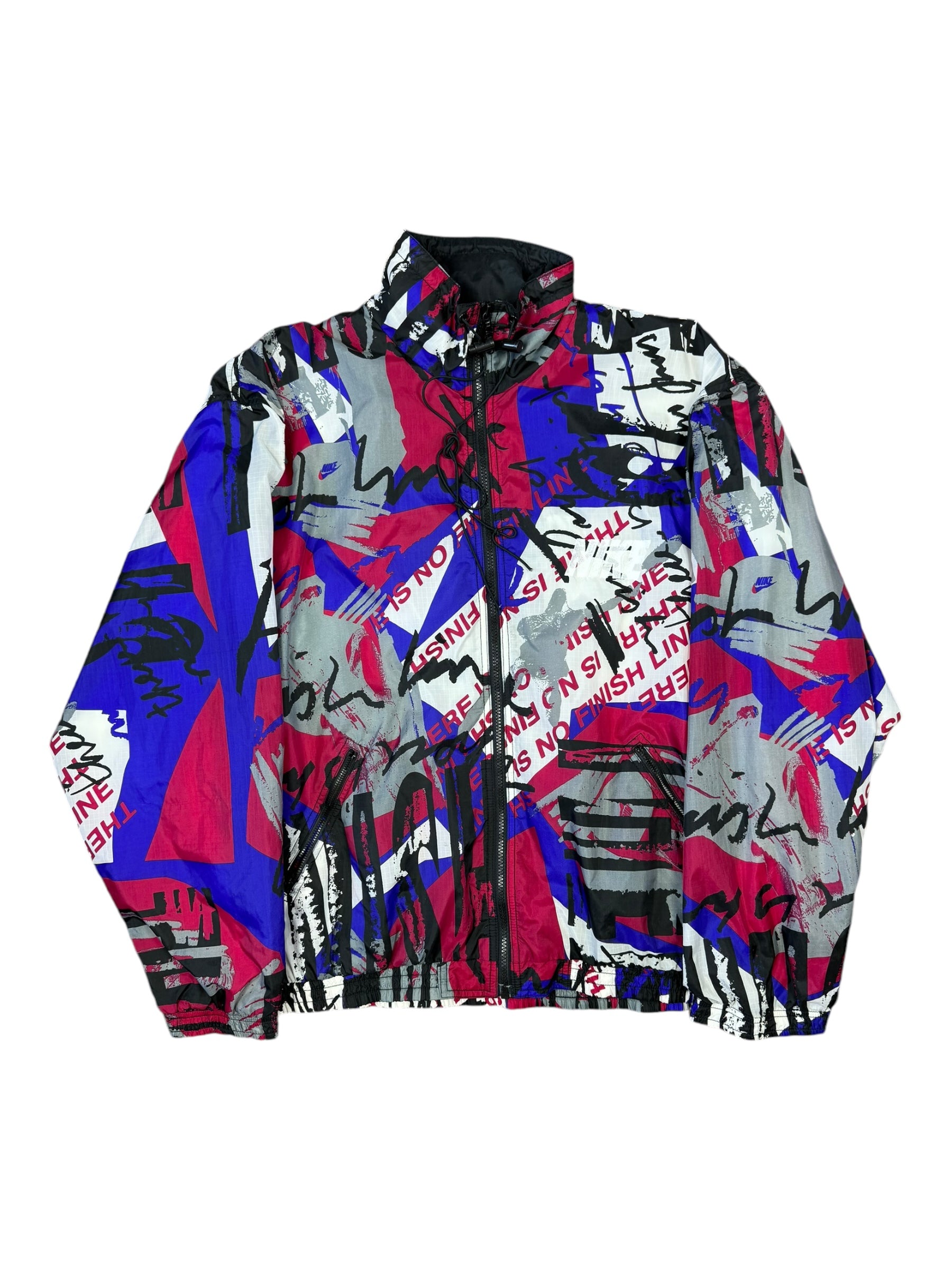NIKE 90s Shell Windbreaker “There is No Finish Line" Adult XL AOP Grey Tag