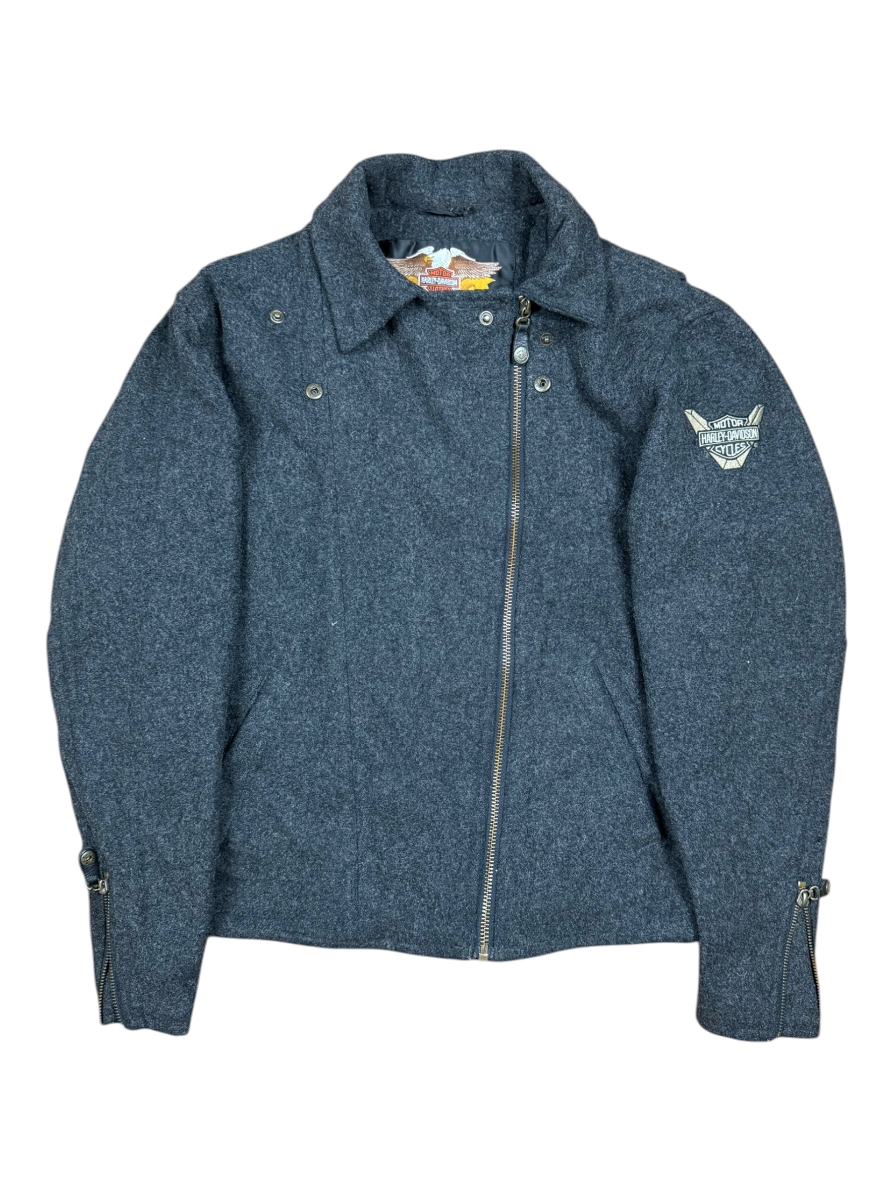 Harley Davidson Wool Coat Women’s Medium Butterfly Logo Cross Zip