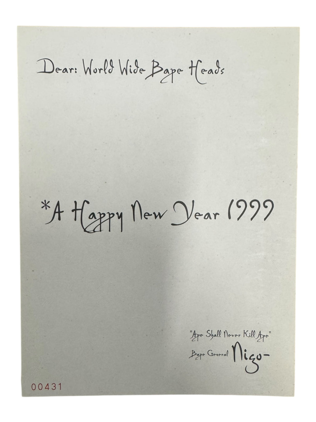 A Bathing Ape 1999 Dear Worldwide Bape Heads Happy New Year Organizer & Note From Nigo