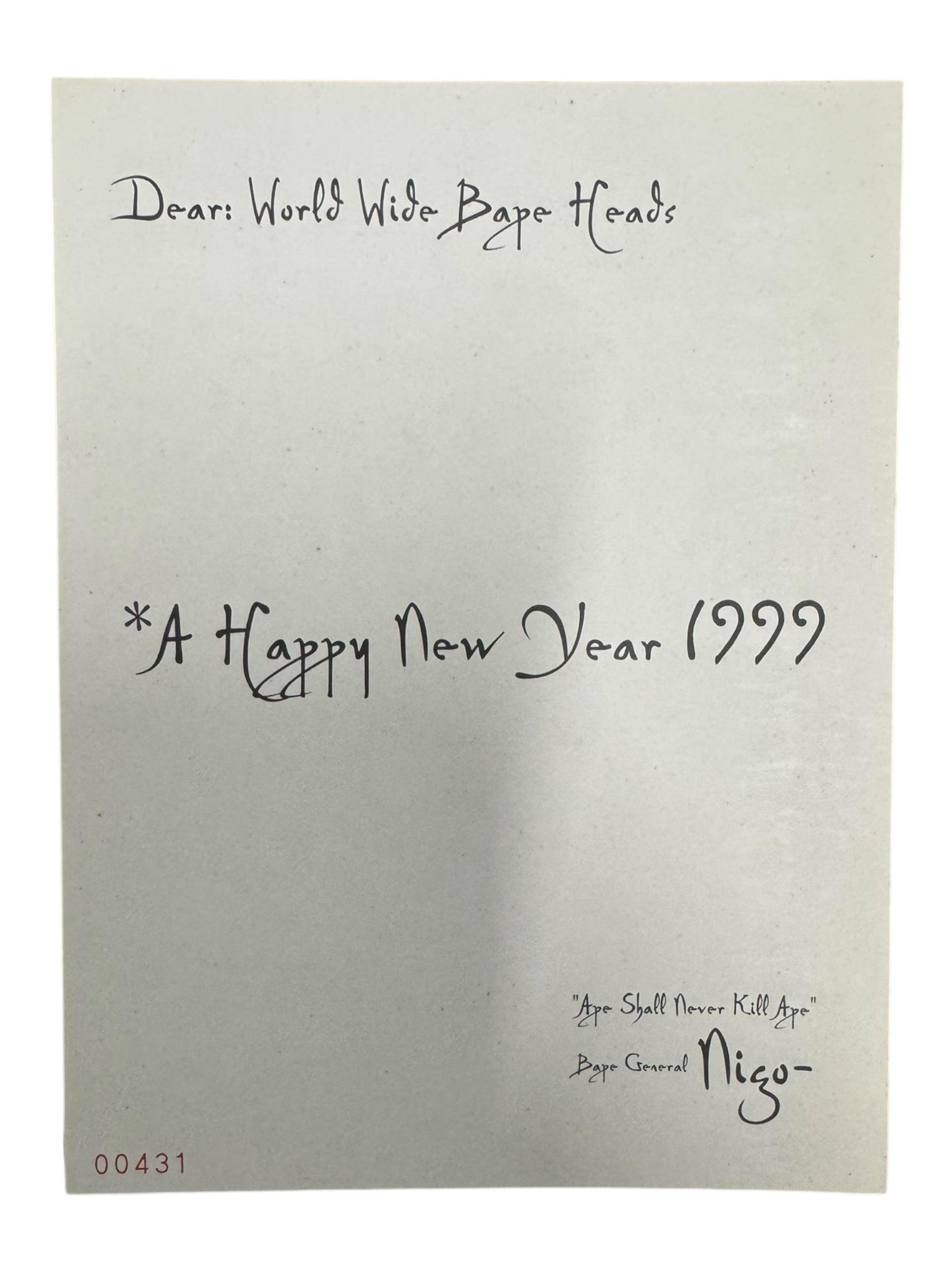 A Bathing Ape 1999 Dear Worldwide Bape Heads Happy New Year Organizer & Note From Nigo