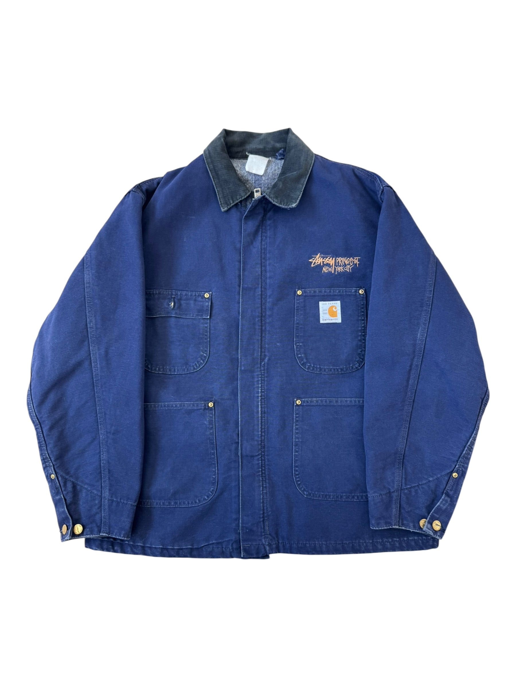 Stussy 90s Prince St. New York Employees Carhartt Chore Jacket Plaid Lined Size XL
