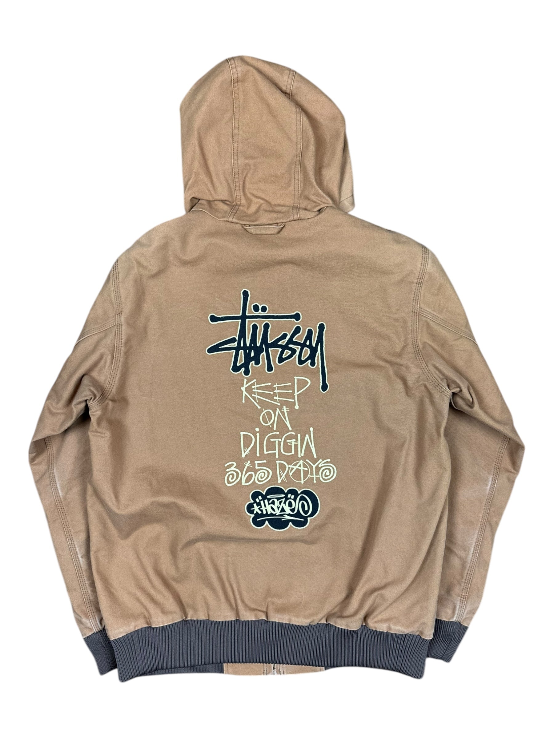 Stussy 00s Carhartt x Haze Tag Keep on Diggin 365 Days Hooded Jacket Size XL