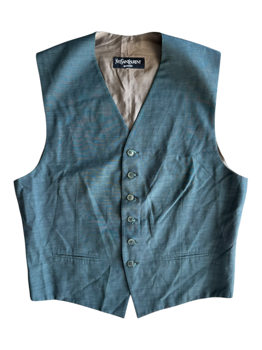 Yves Saint Laurent Vest Waistcoat Gilet Mens 21x25 Green