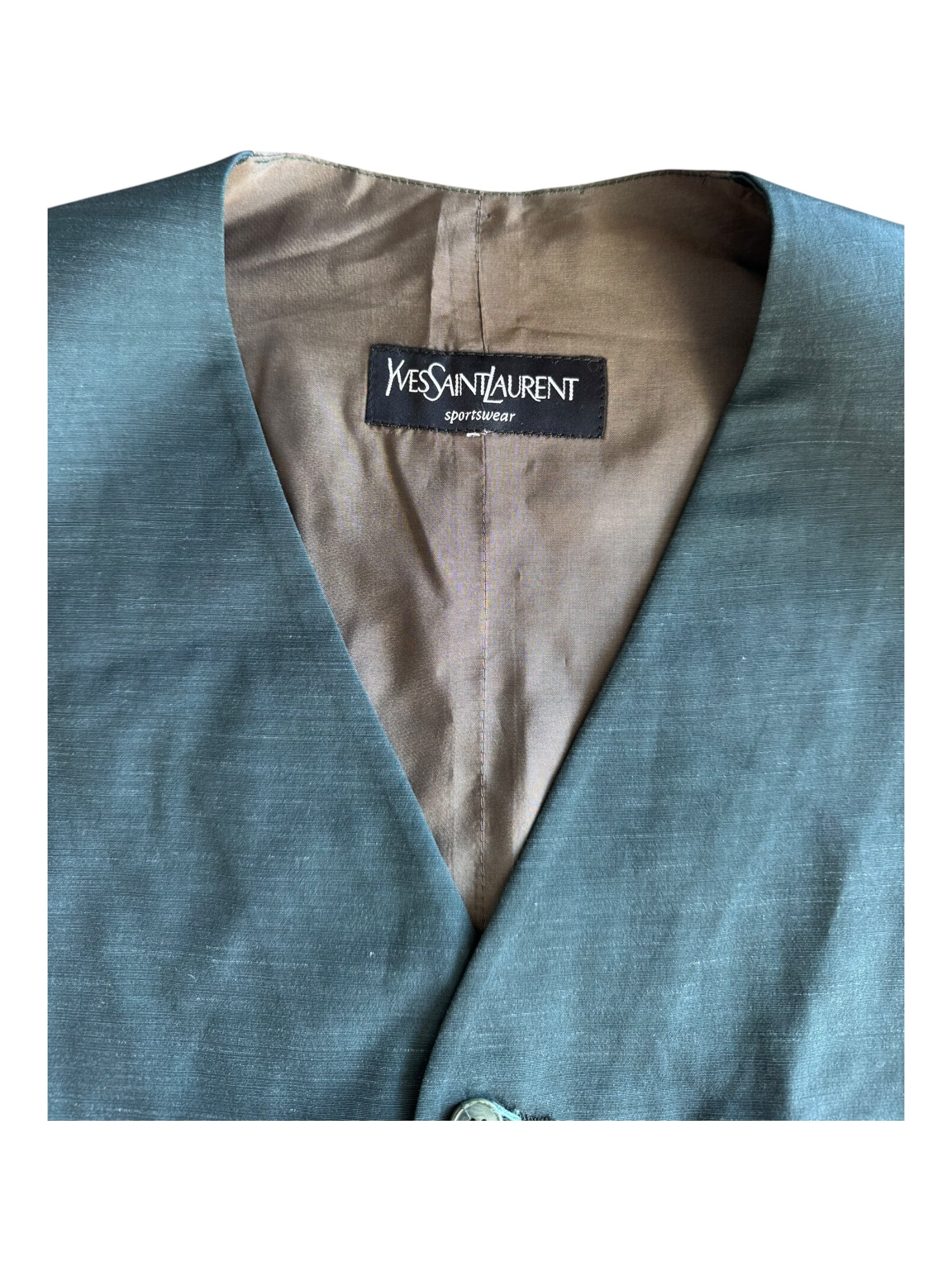 Yves Saint Laurent Vest Waistcoat Gilet Mens 21x25 Green