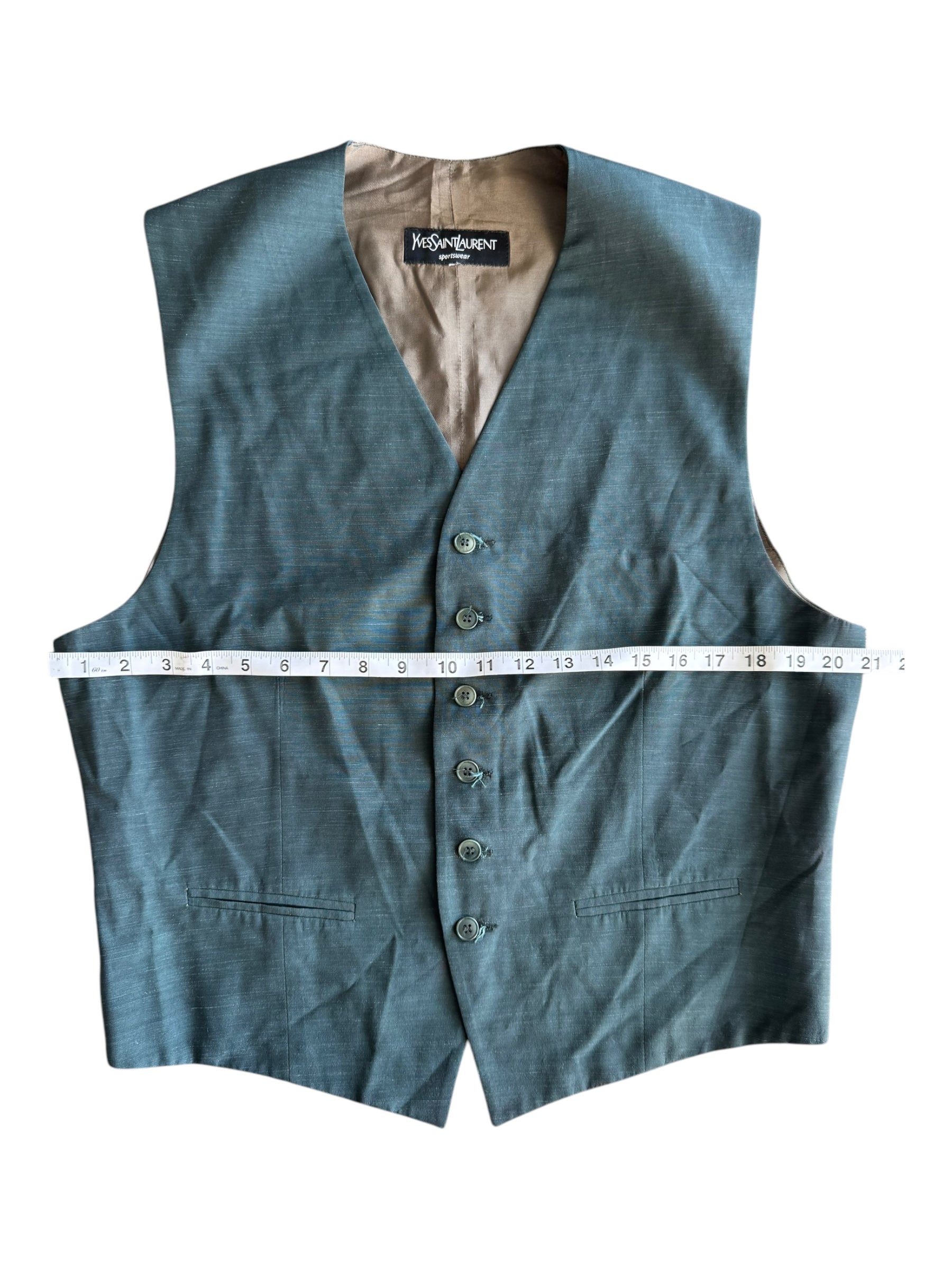 Yves Saint Laurent Vest Waistcoat Gilet Mens 21x25 Green