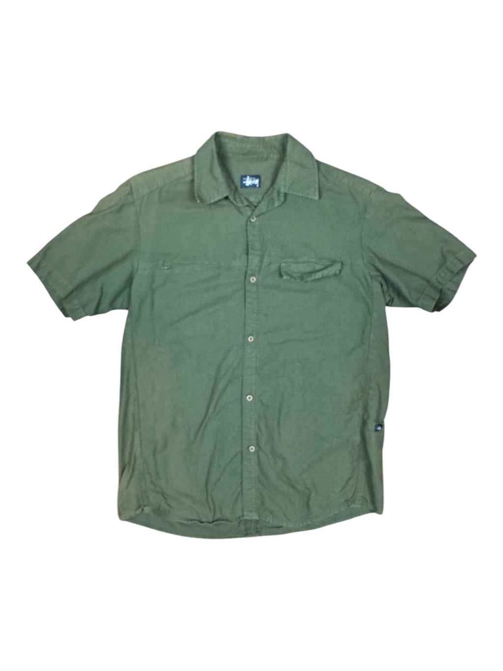 Stussy 90s Green Army Button Up Shirt Size Large