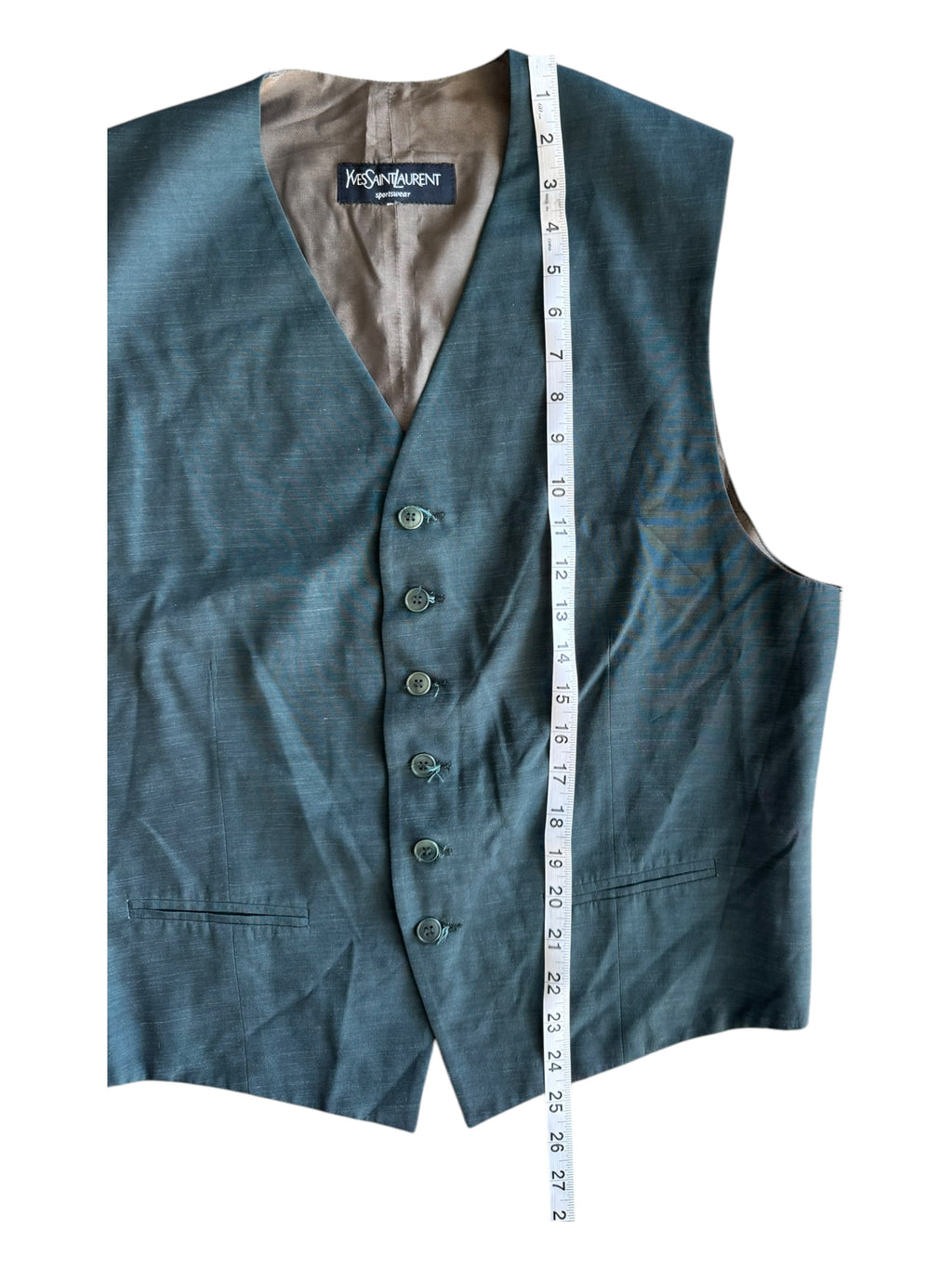 Yves Saint Laurent Vest Waistcoat Gilet Mens 21x25 Green