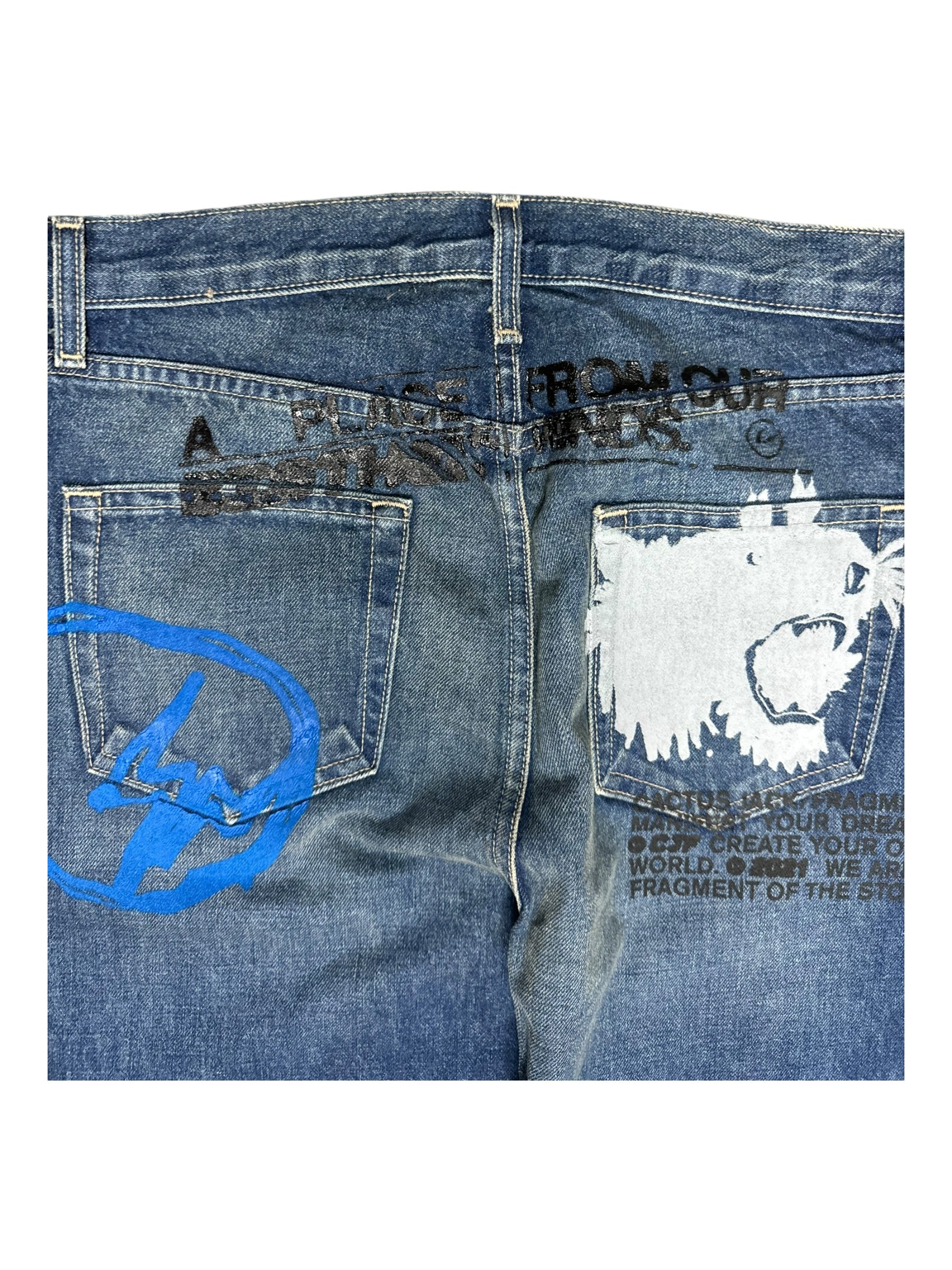 Cactus Jack x Fragment Design Denim Jeans Sz 32 Selvedge Embroidered