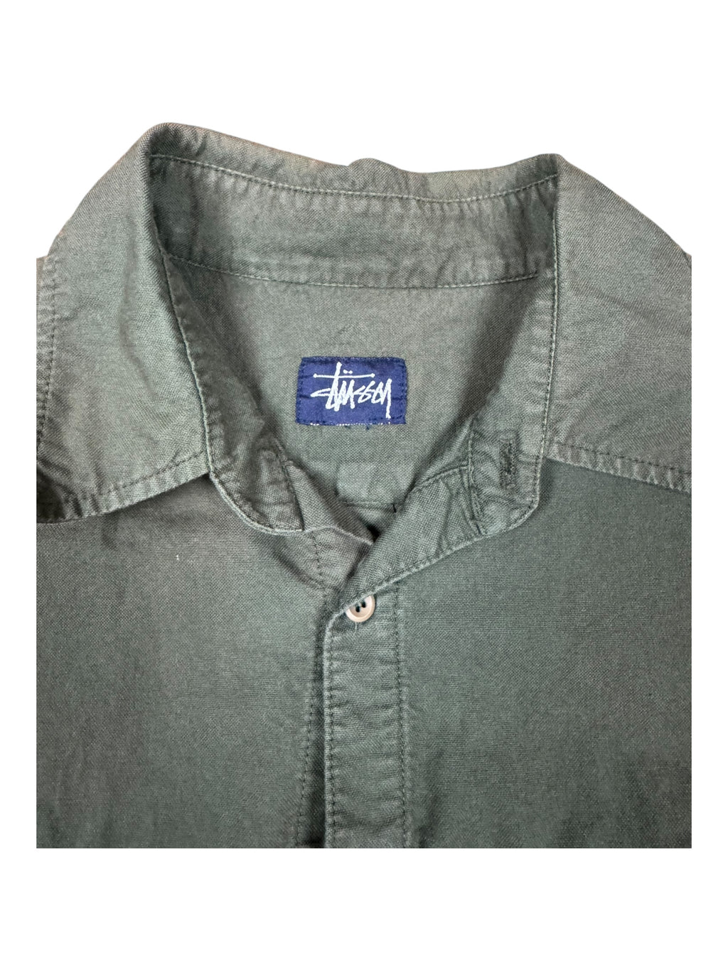 Stussy 90s Green Army Button Up Shirt Size Large