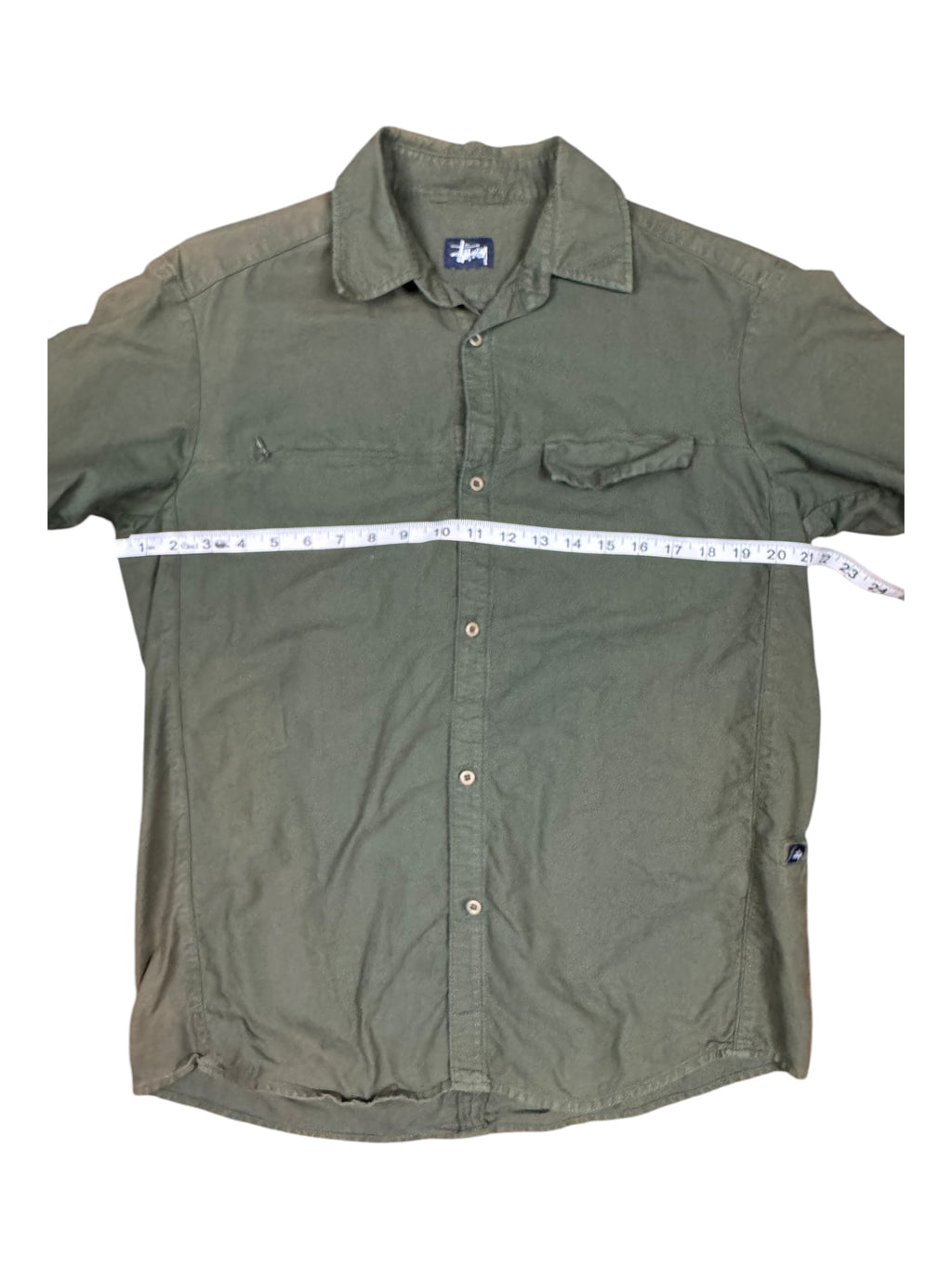 Stussy 90s Green Army Button Up Shirt Size Large