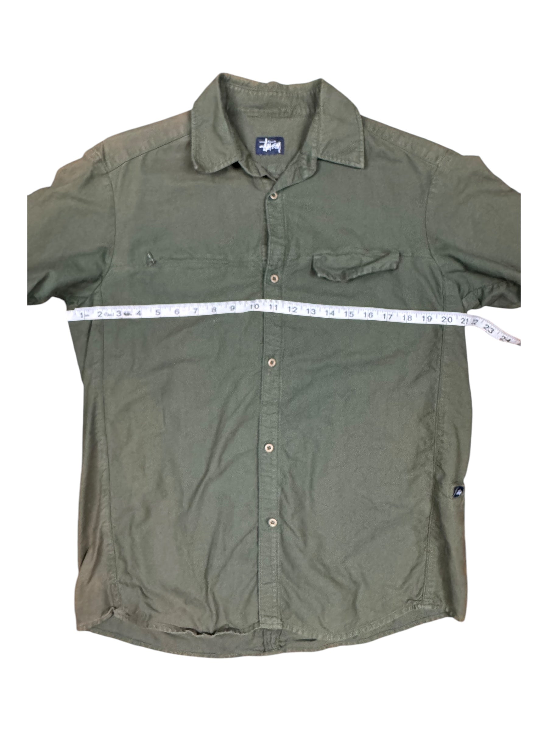 Stussy 90s Green Army Button Up Shirt Size Large