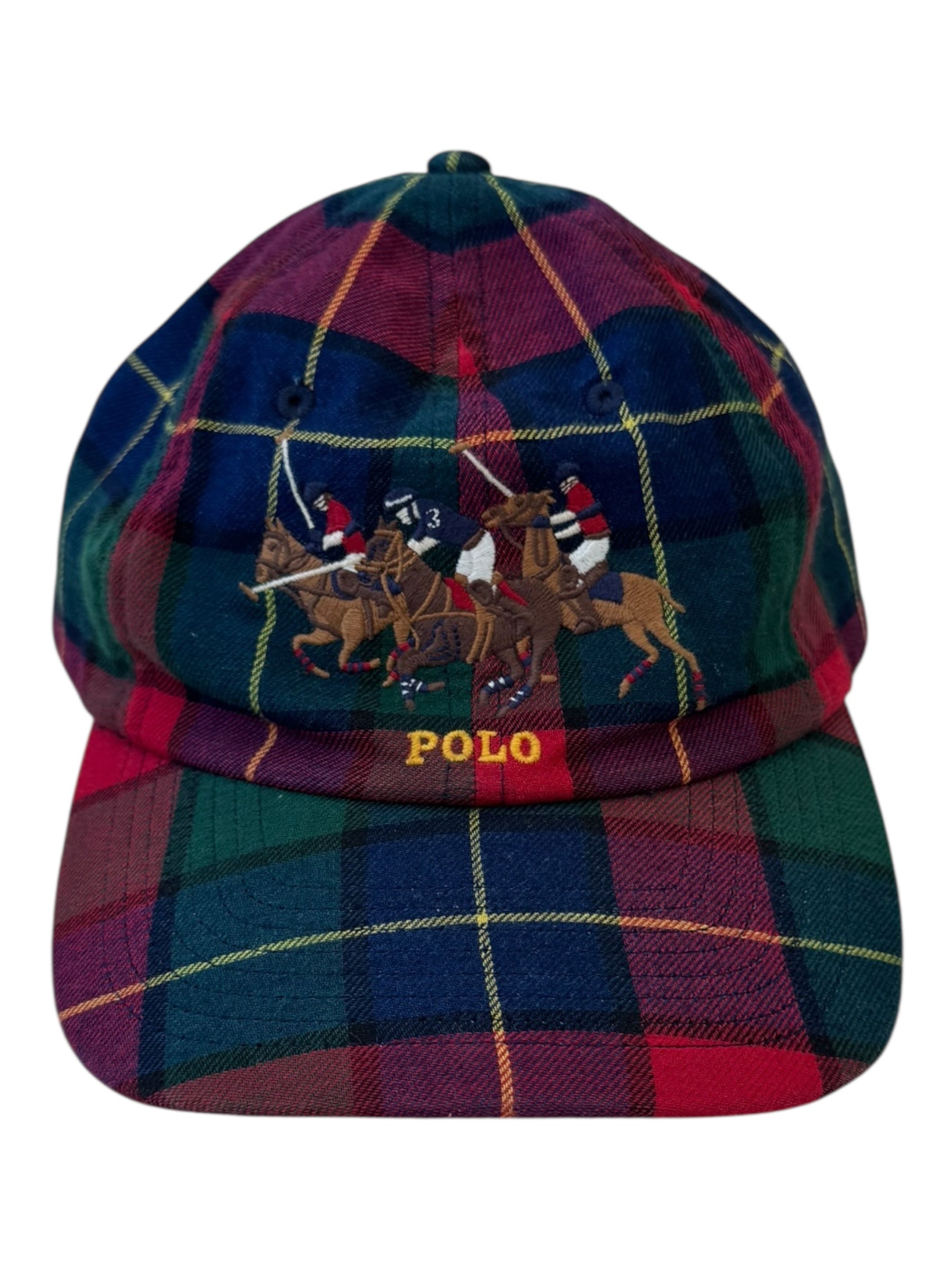 Polo Ralph Lauren Modern Plaid Horses Hat Leather Strapback