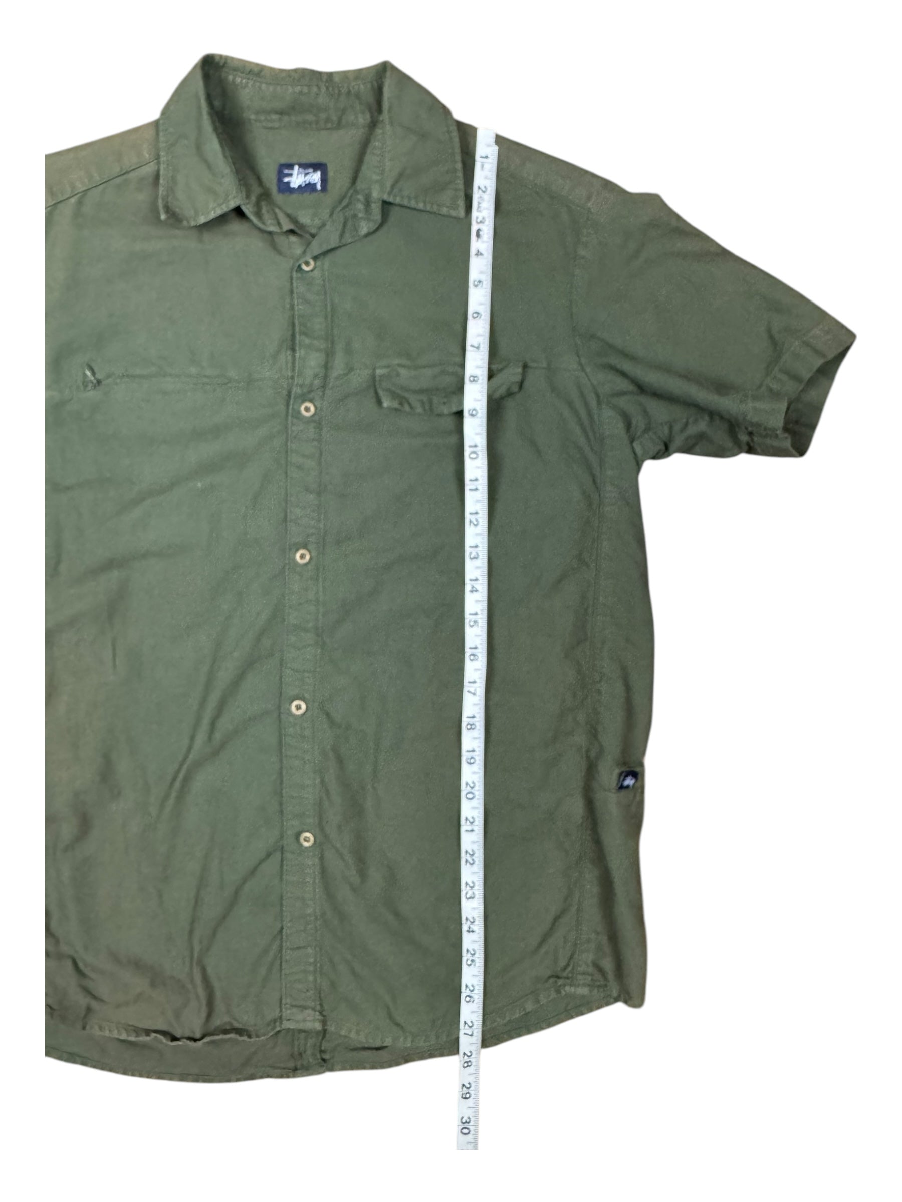 Stussy 90s Green Army Button Up Shirt Size Large