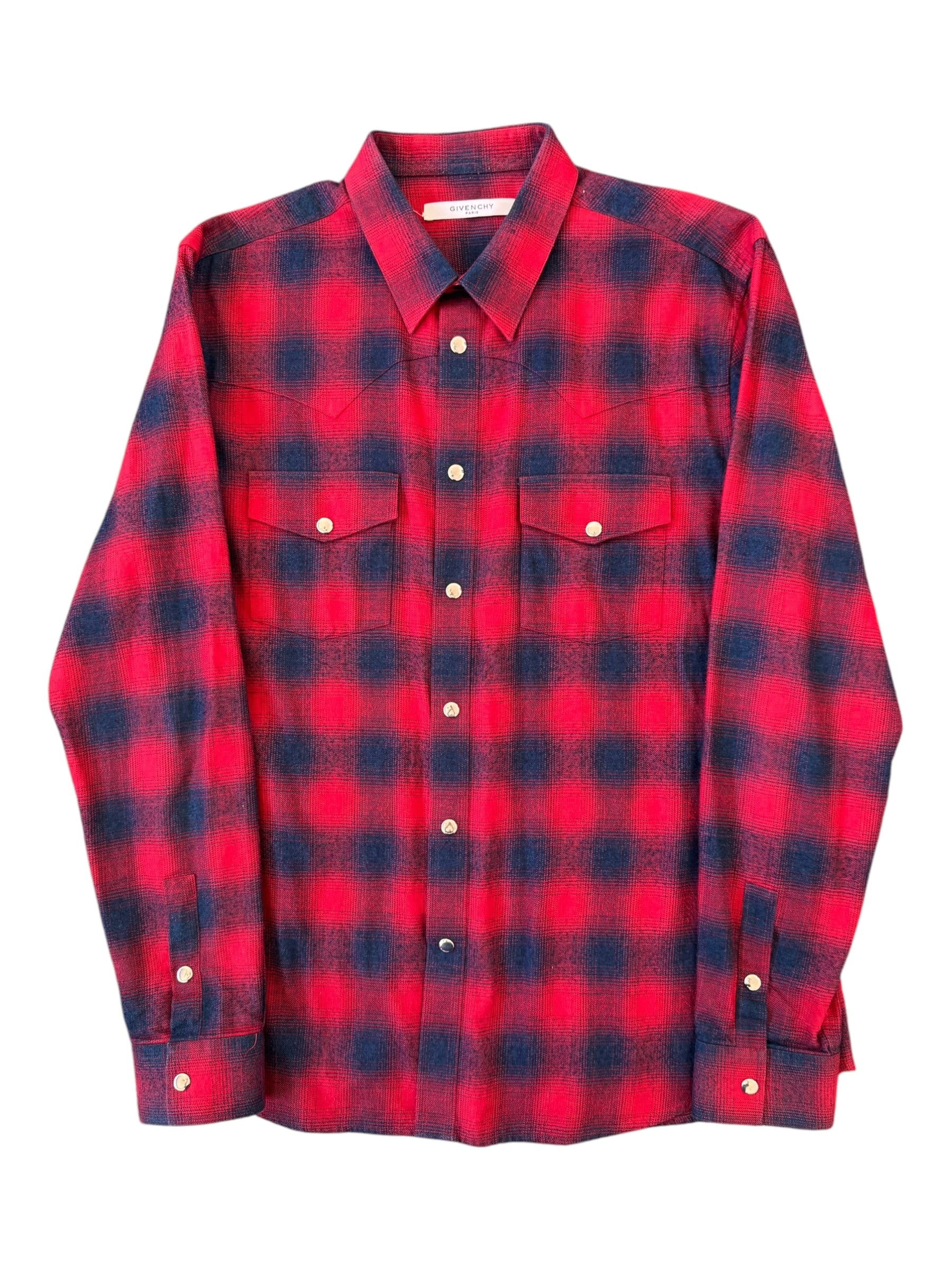 Givenchy Paris Men SZ 39 Mens Large Red Navy Flannel