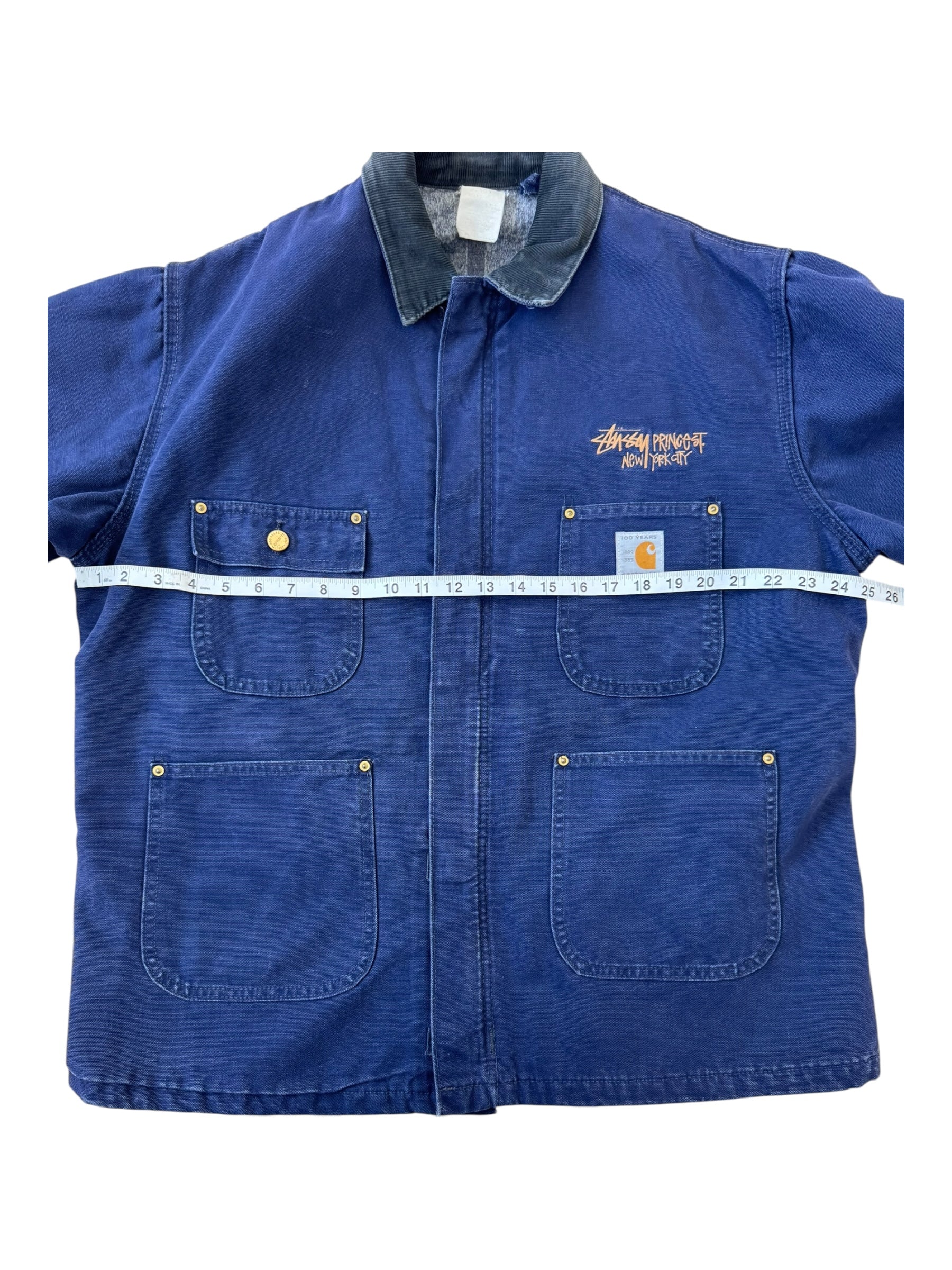Stussy 90s Prince St. New York Employees Carhartt Chore Jacket Plaid Lined Size XL