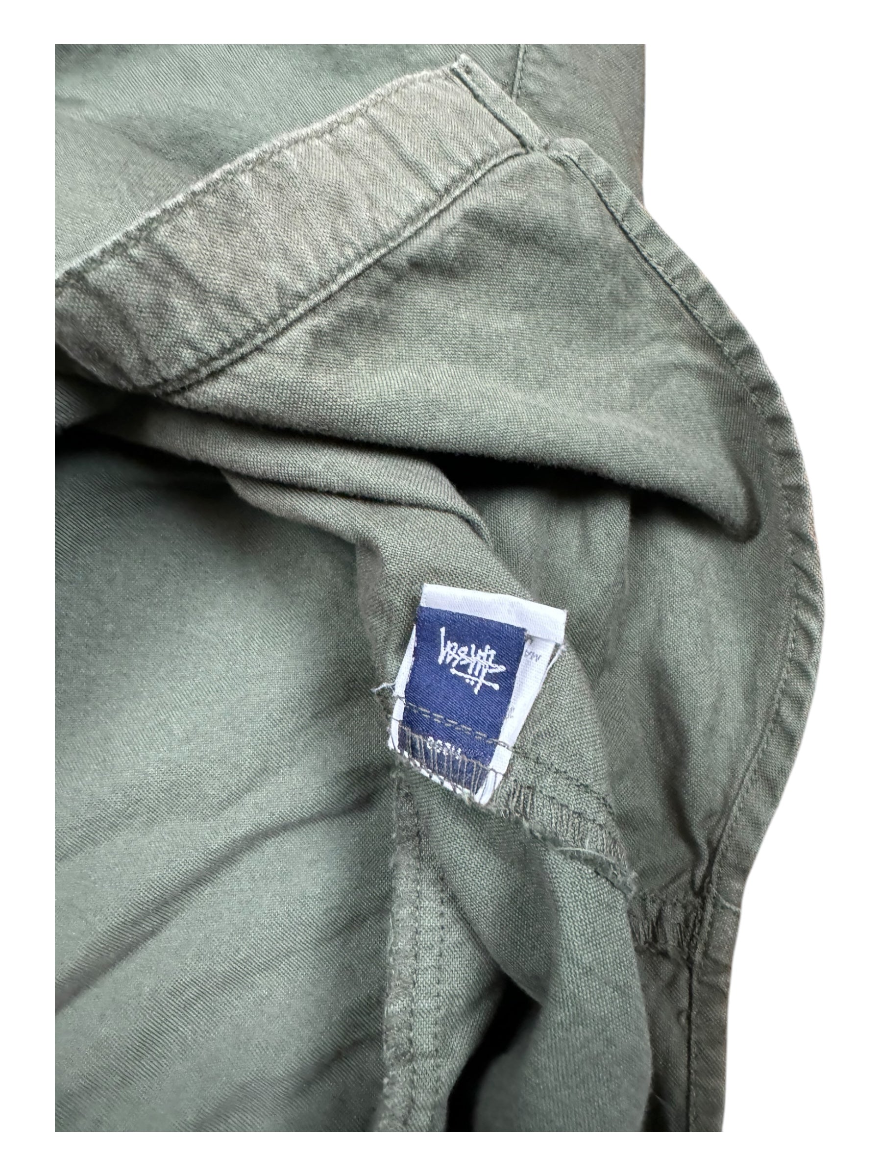 Stussy 90s Green Army Button Up Shirt Size Large