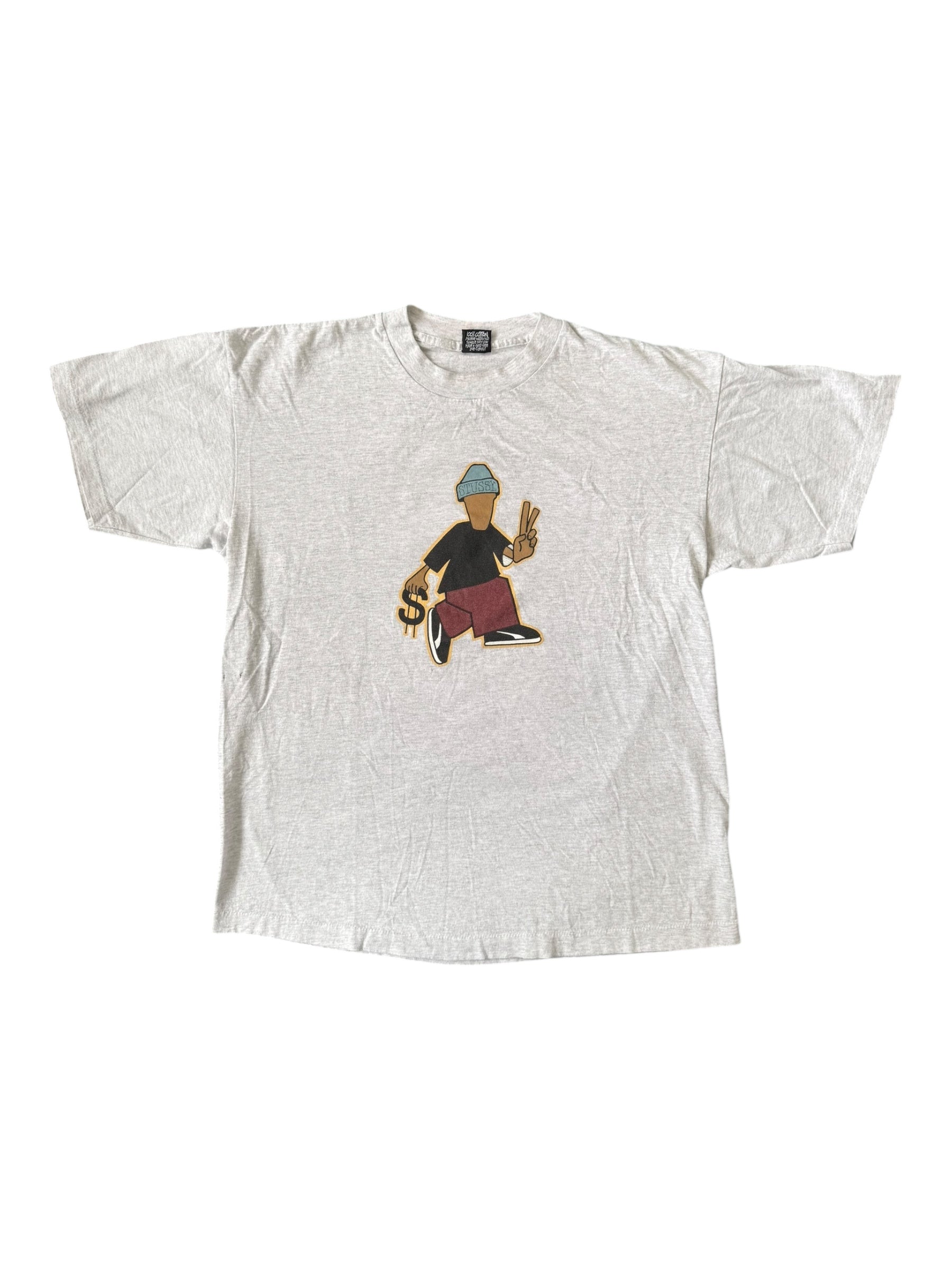 Stussy 90s Peace & Prosperity Grey T-Shirt Size XL