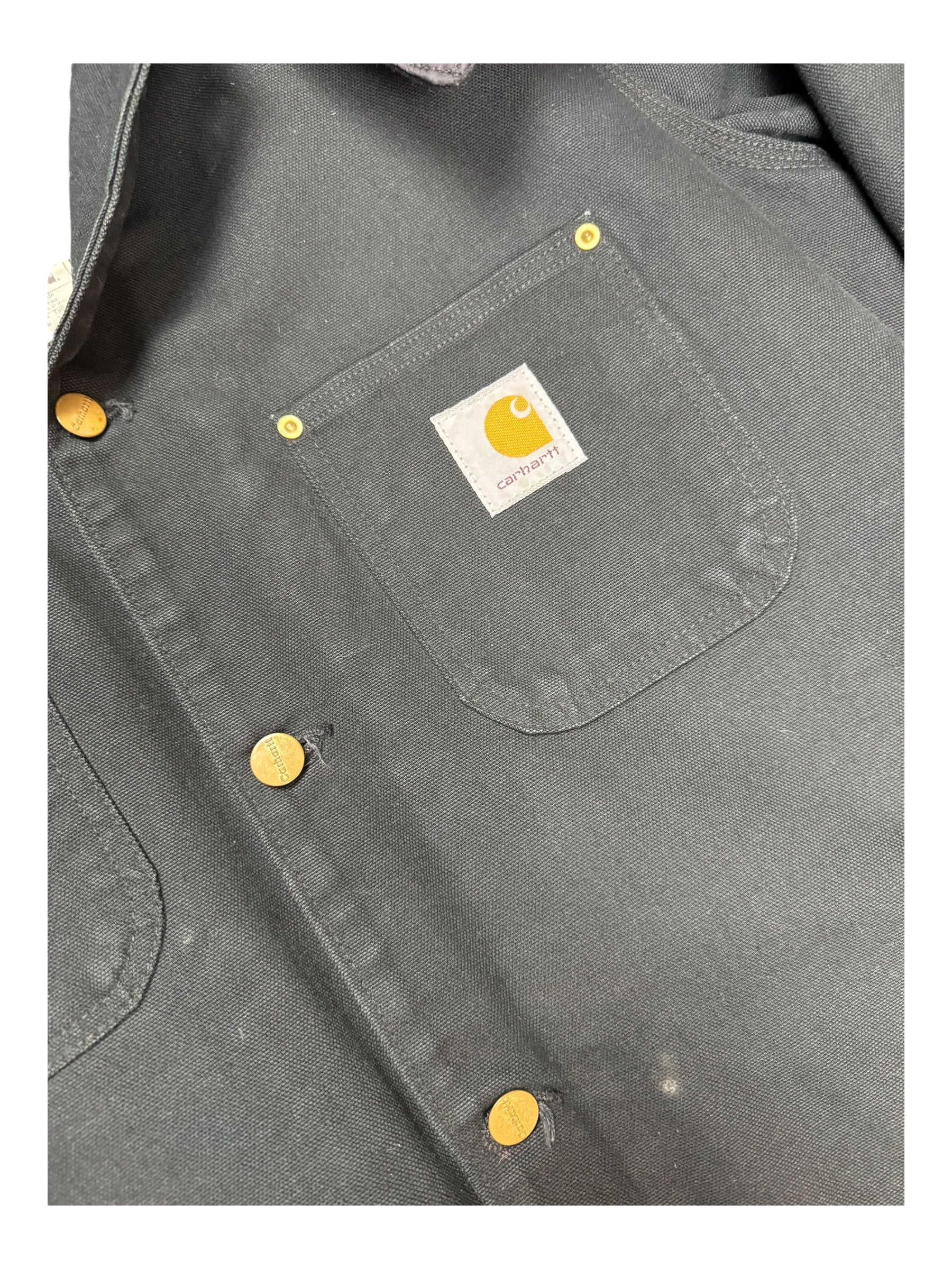 Carhartt 90s Black Striped Fleece Lined Jacket & Detachable Hood Deadstock Size Medium Tall