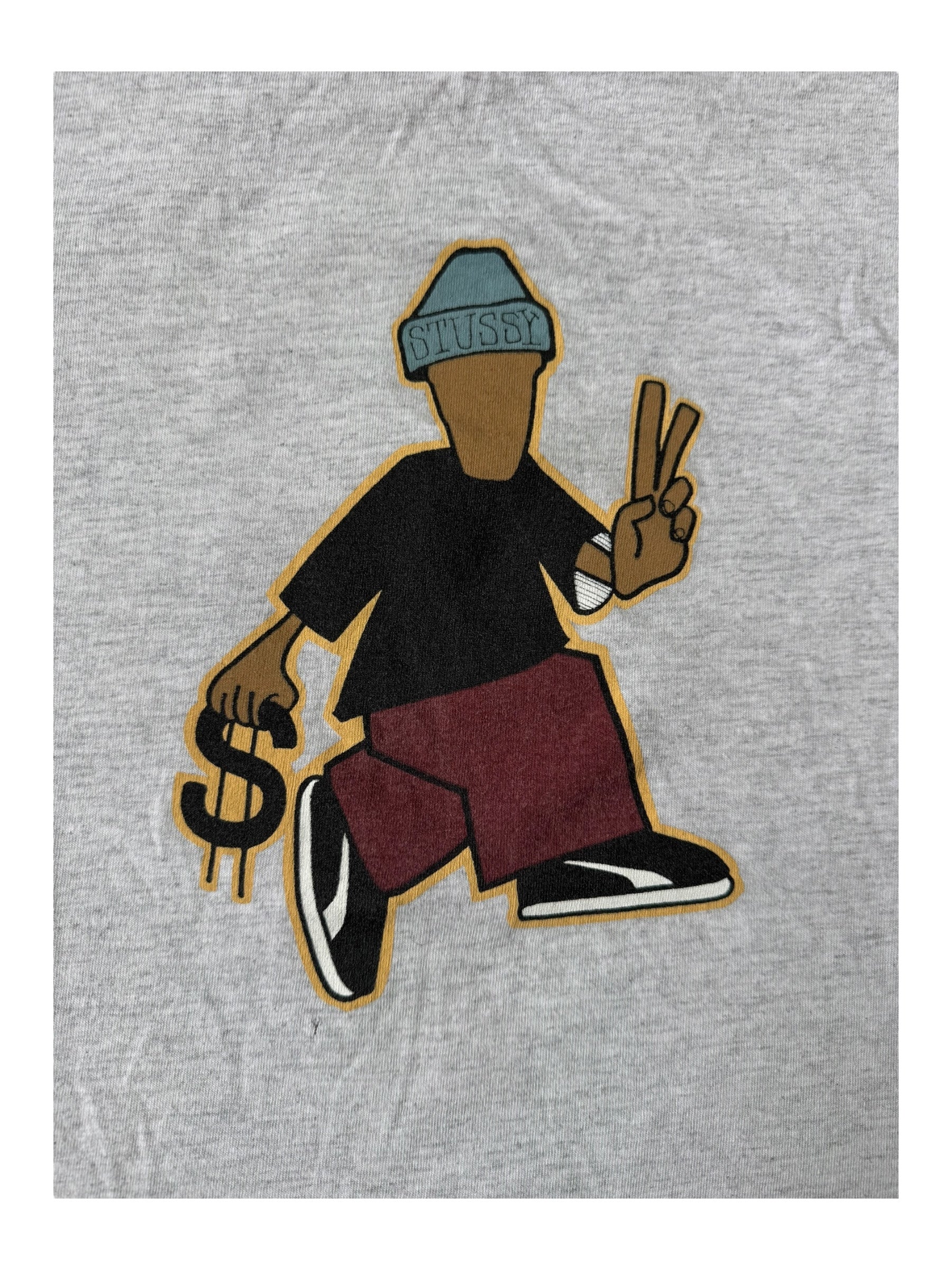 Stussy 90s Peace & Prosperity Grey T-Shirt Size XL