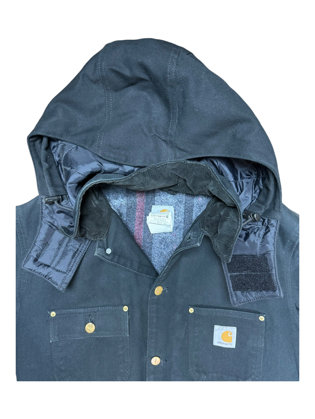 Carhartt 90s Black Striped Fleece Lined Jacket & Detachable Hood Deadstock Size Medium Tall