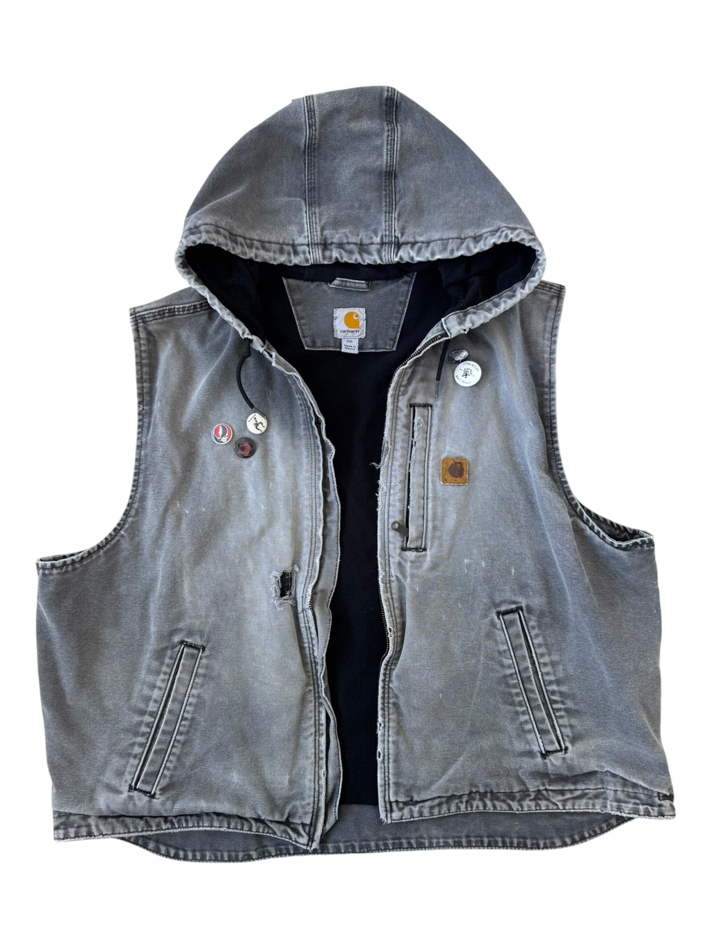 Carhartt 90s Grey Hooded Vest Smoky Fade Broken Zipper Size 2XL