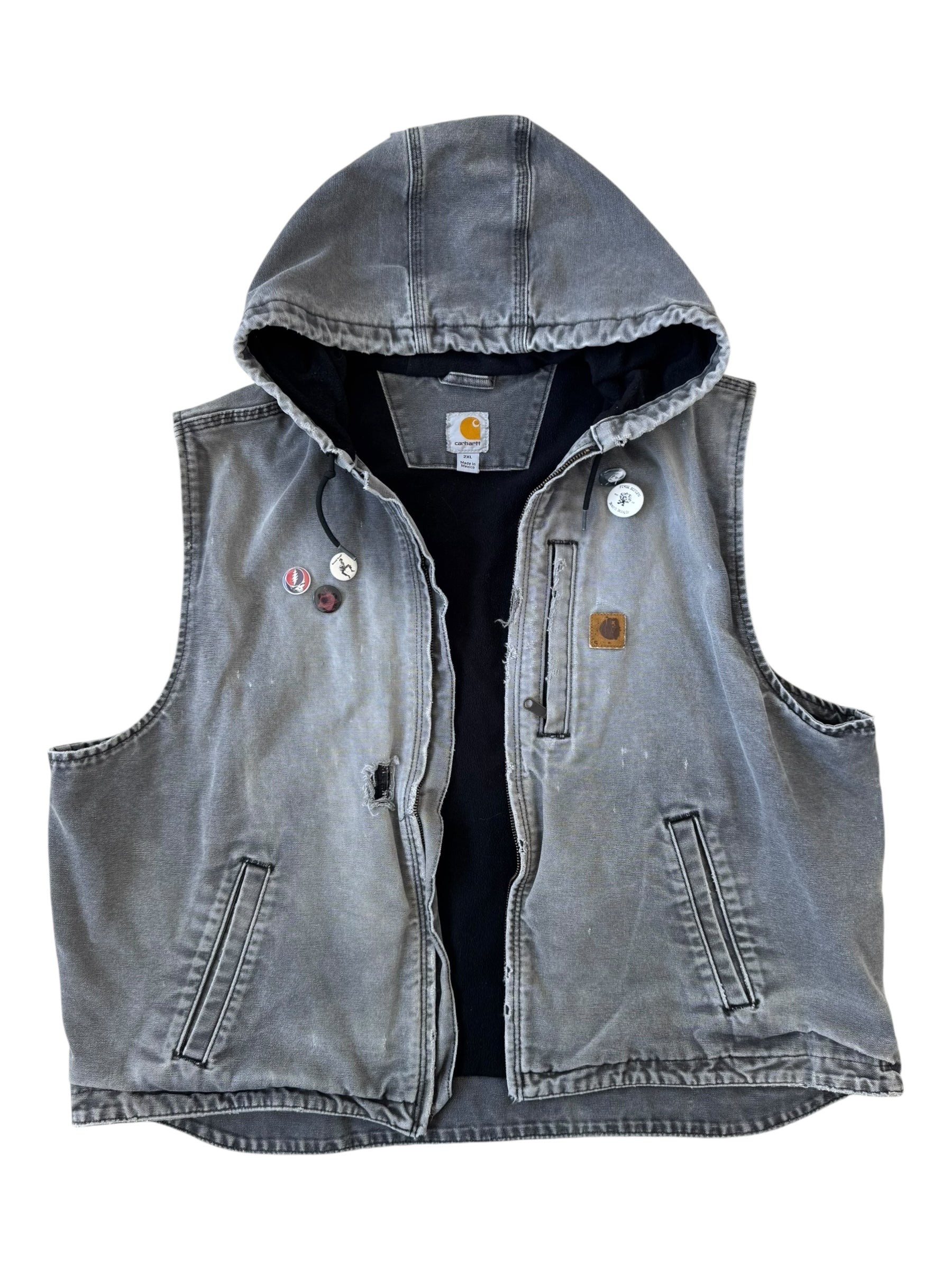 Carhartt 90s Grey Hooded Vest Smoky Fade Broken Zipper Size 2XL