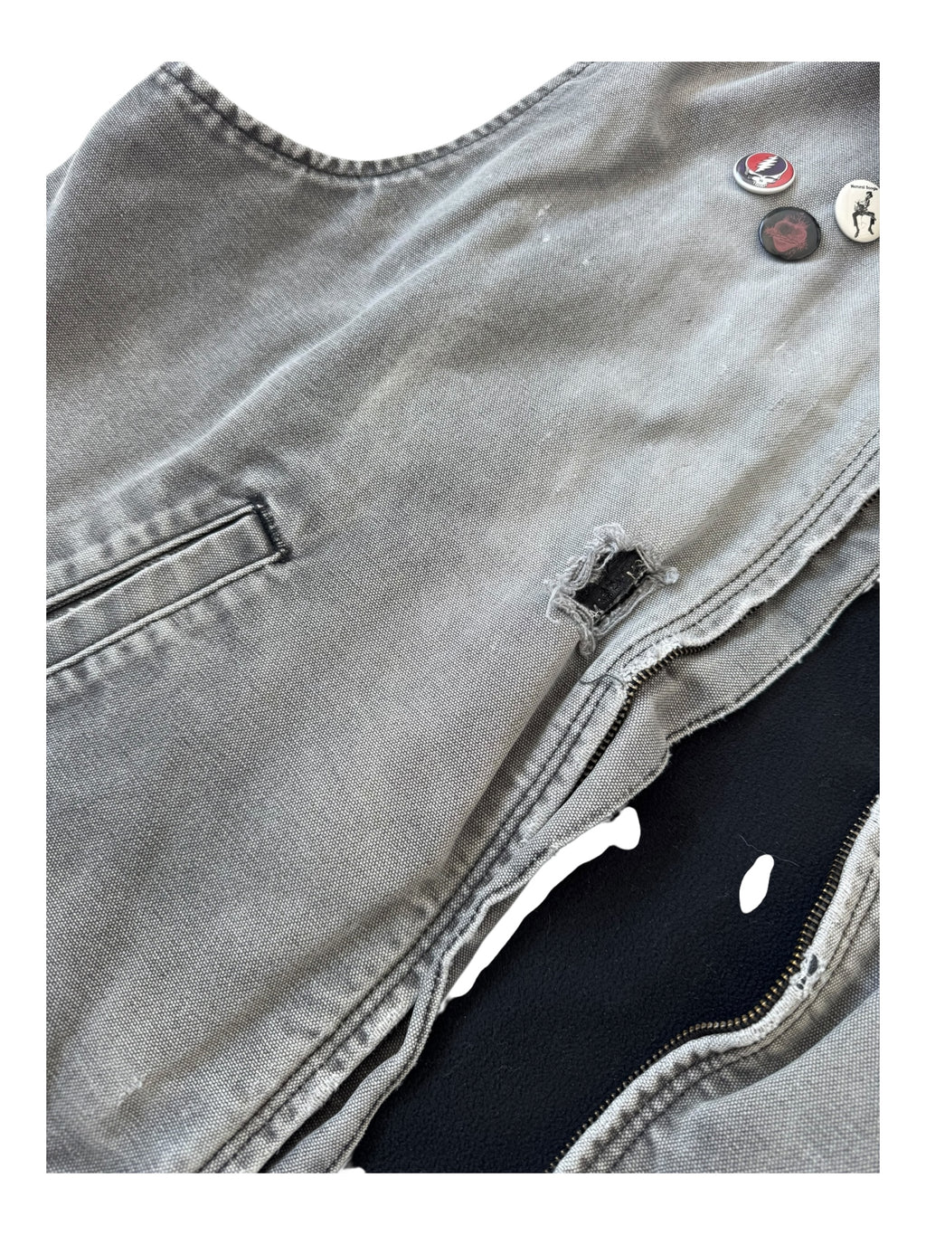 Carhartt 90s Grey Hooded Vest Smoky Fade Broken Zipper Size 2XL