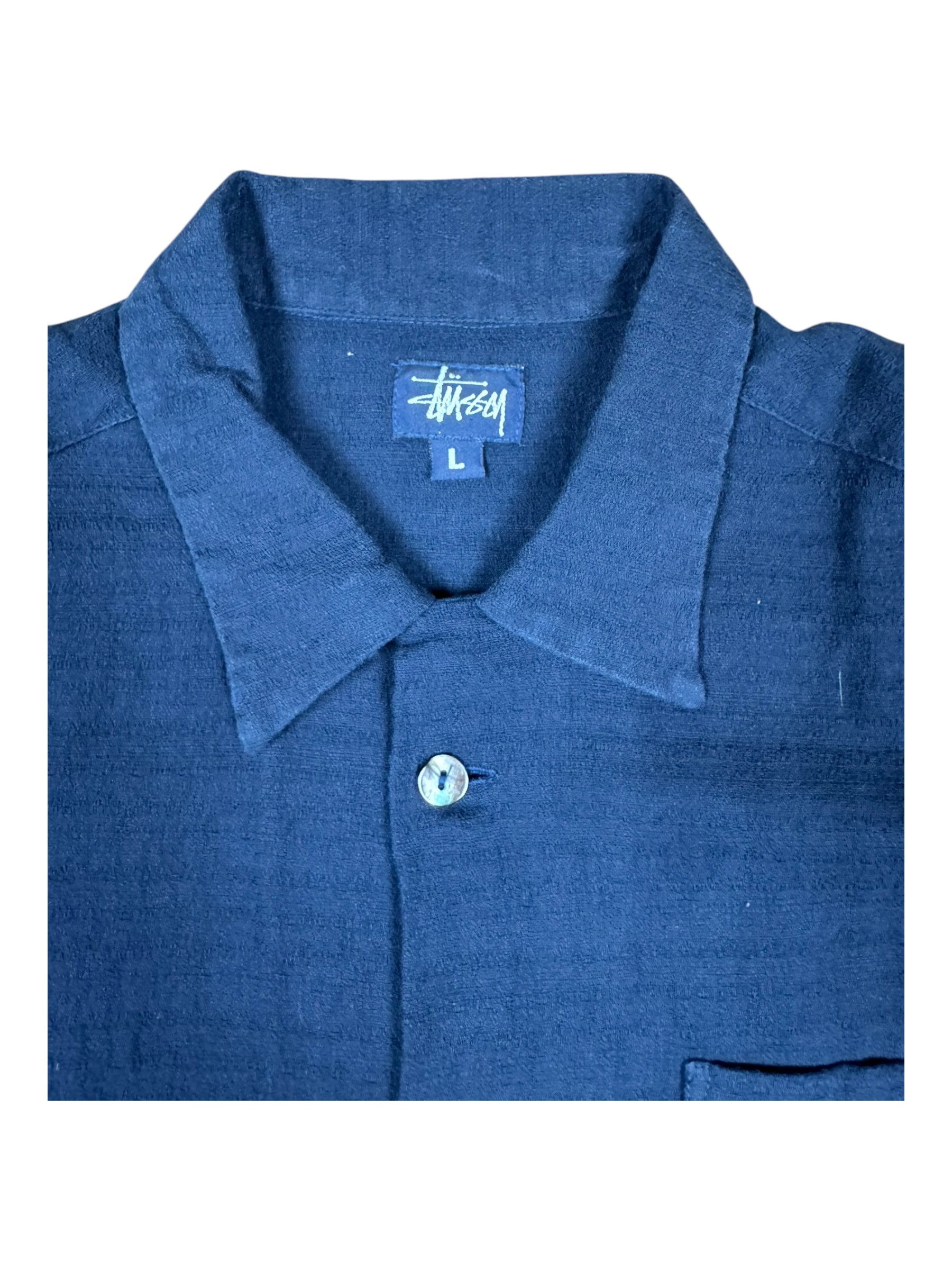 Stussy 90s Blue Aloha Embroidered Button Up Shirt Size Large