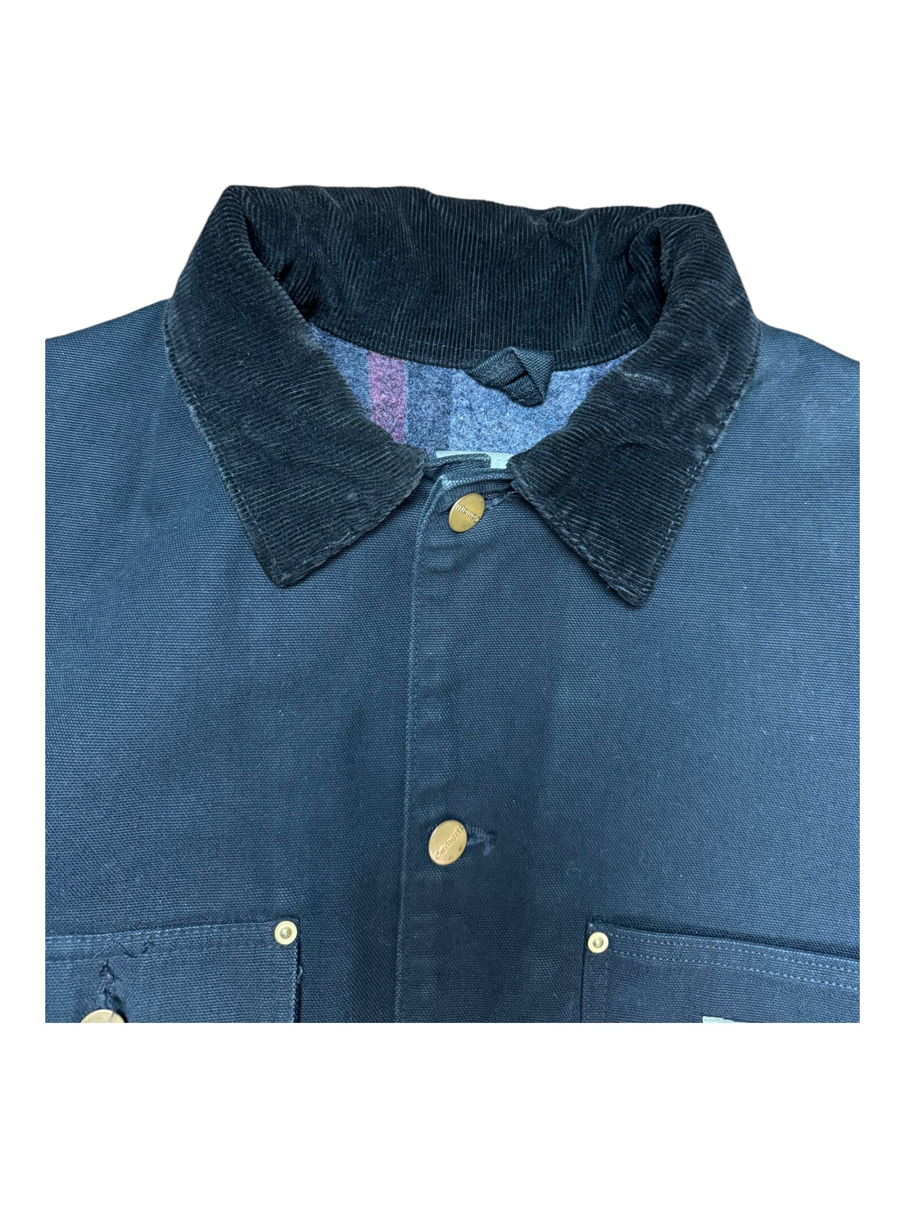 Carhartt 90s Black Striped Fleece Lined Jacket & Detachable Hood Deadstock Size Medium Tall