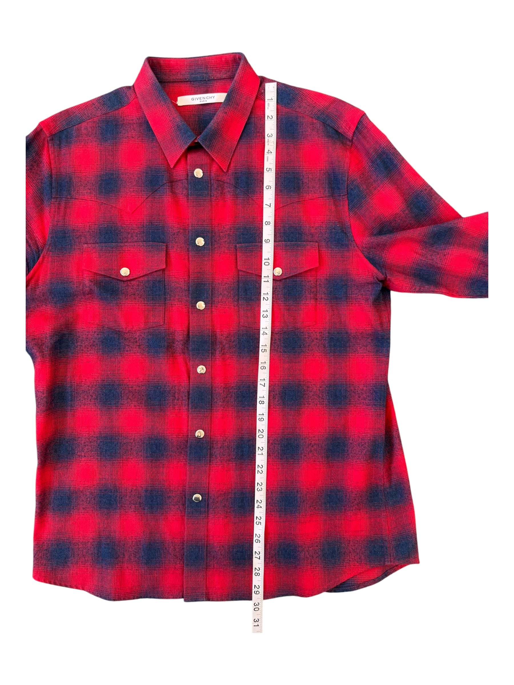 Givenchy Paris Men SZ 39 Mens Large Red Navy Flannel