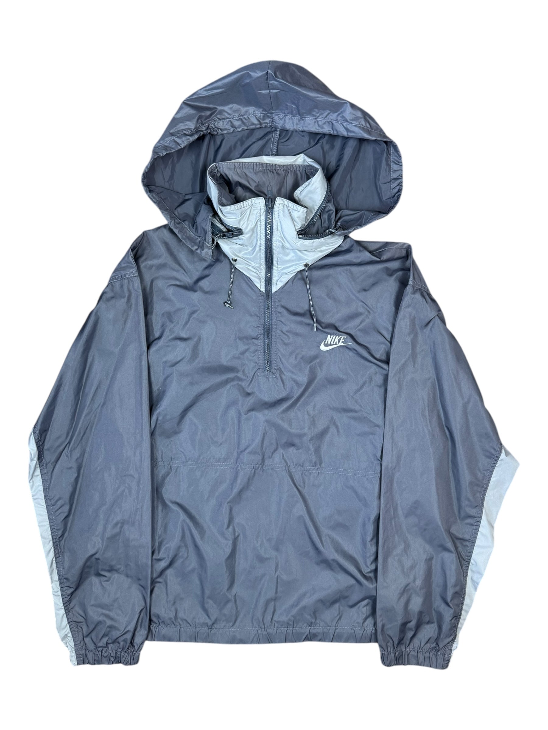 Nike Track Jacket 80s Mens Medium Black & Grey Removable Hood Logo Swoosh Check