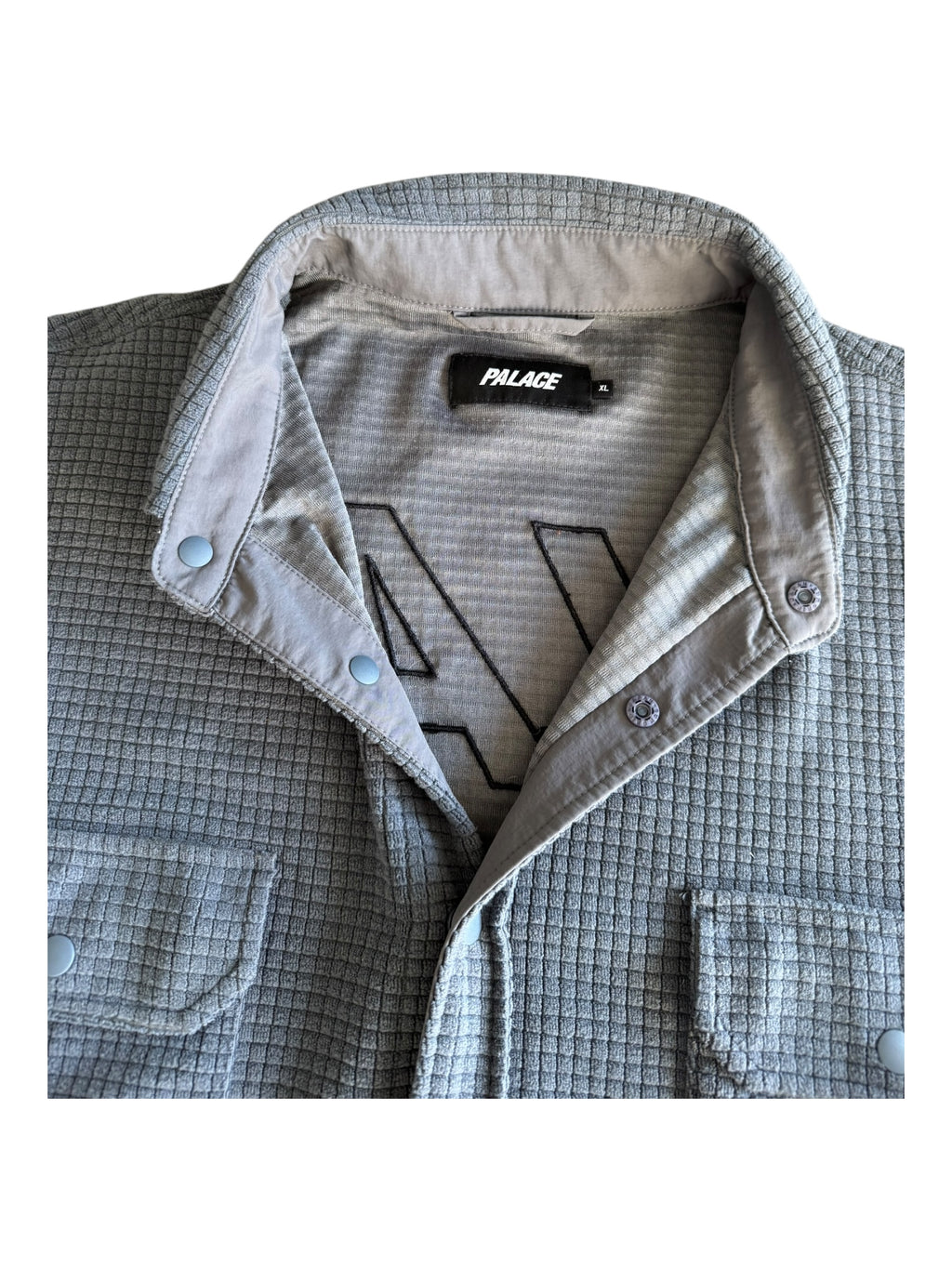 Palace Grey Polargrid Overshirt Fleece Snap Button Up Size XL