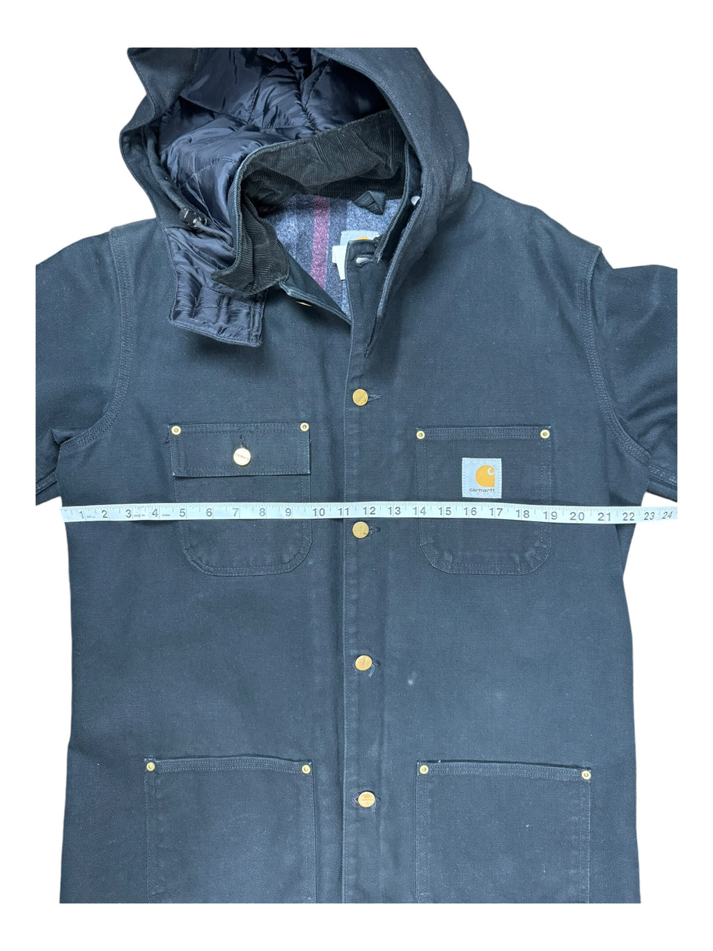 Carhartt 90s Black Striped Fleece Lined Jacket & Detachable Hood Deadstock Size Medium Tall