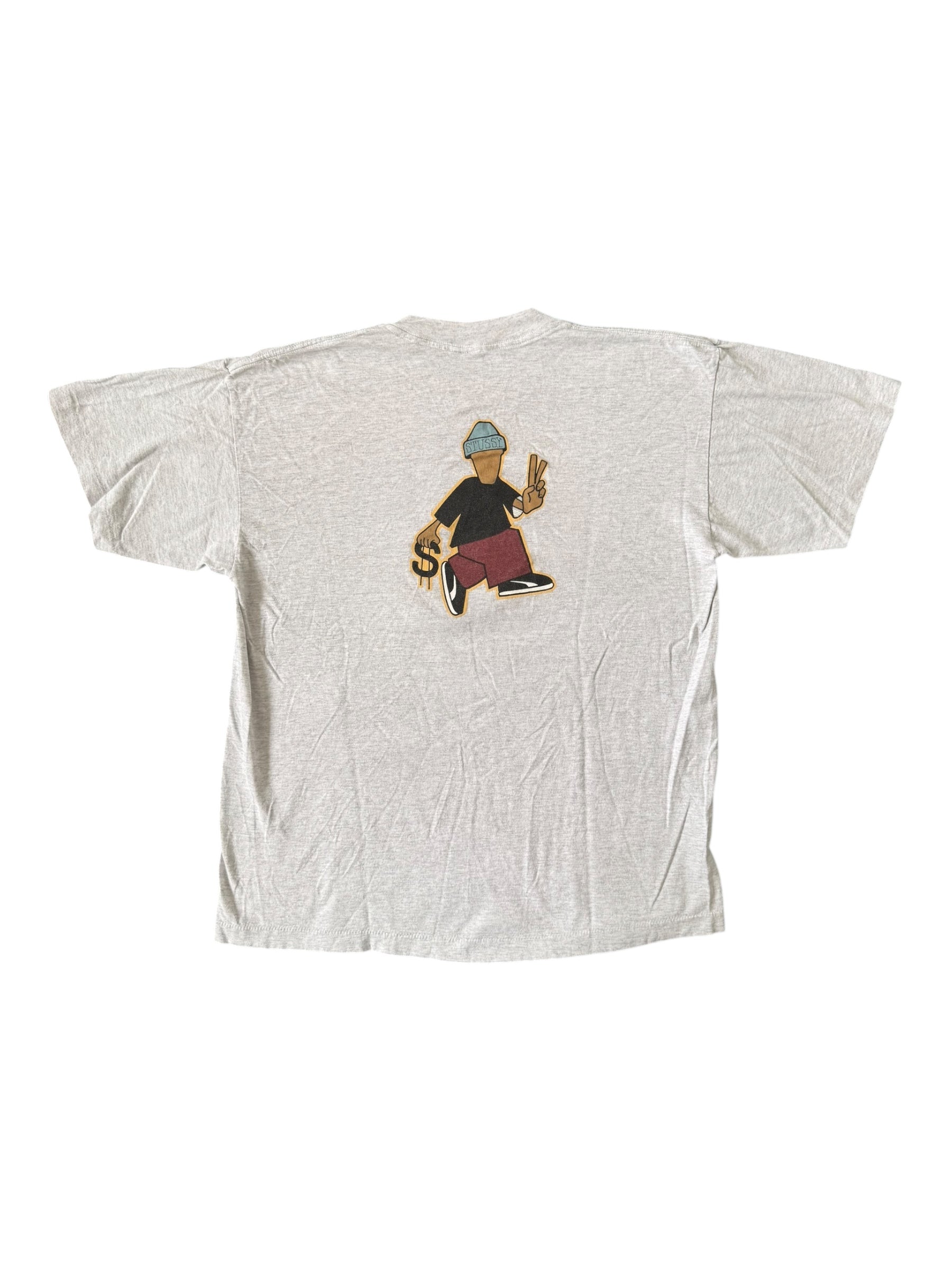 Stussy 90s Peace & Prosperity Grey T-Shirt Size XL