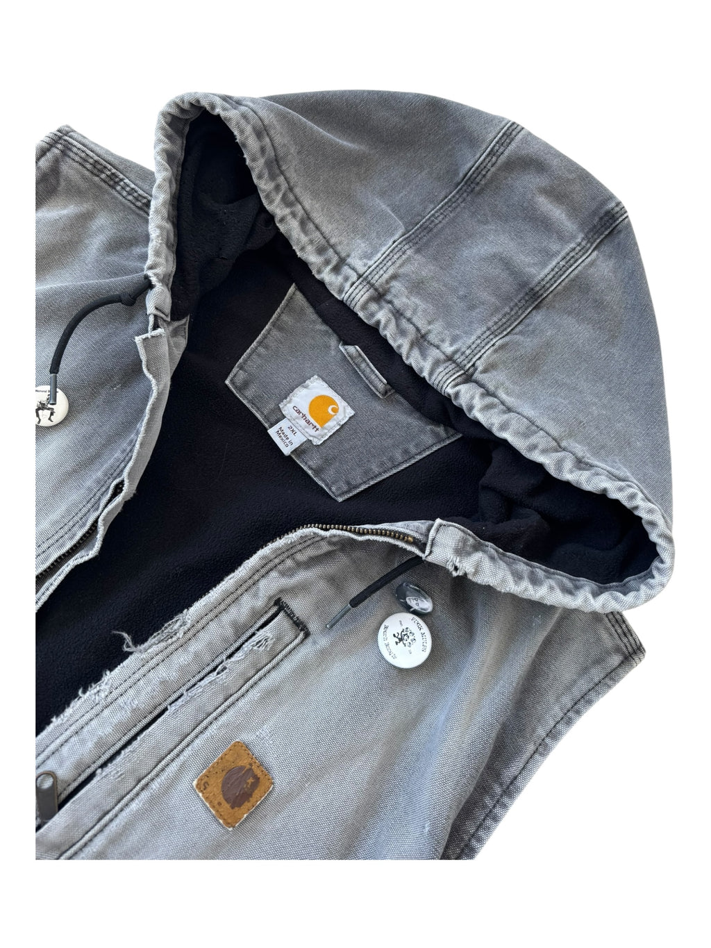 Carhartt 90s Grey Hooded Vest Smoky Fade Broken Zipper Size 2XL