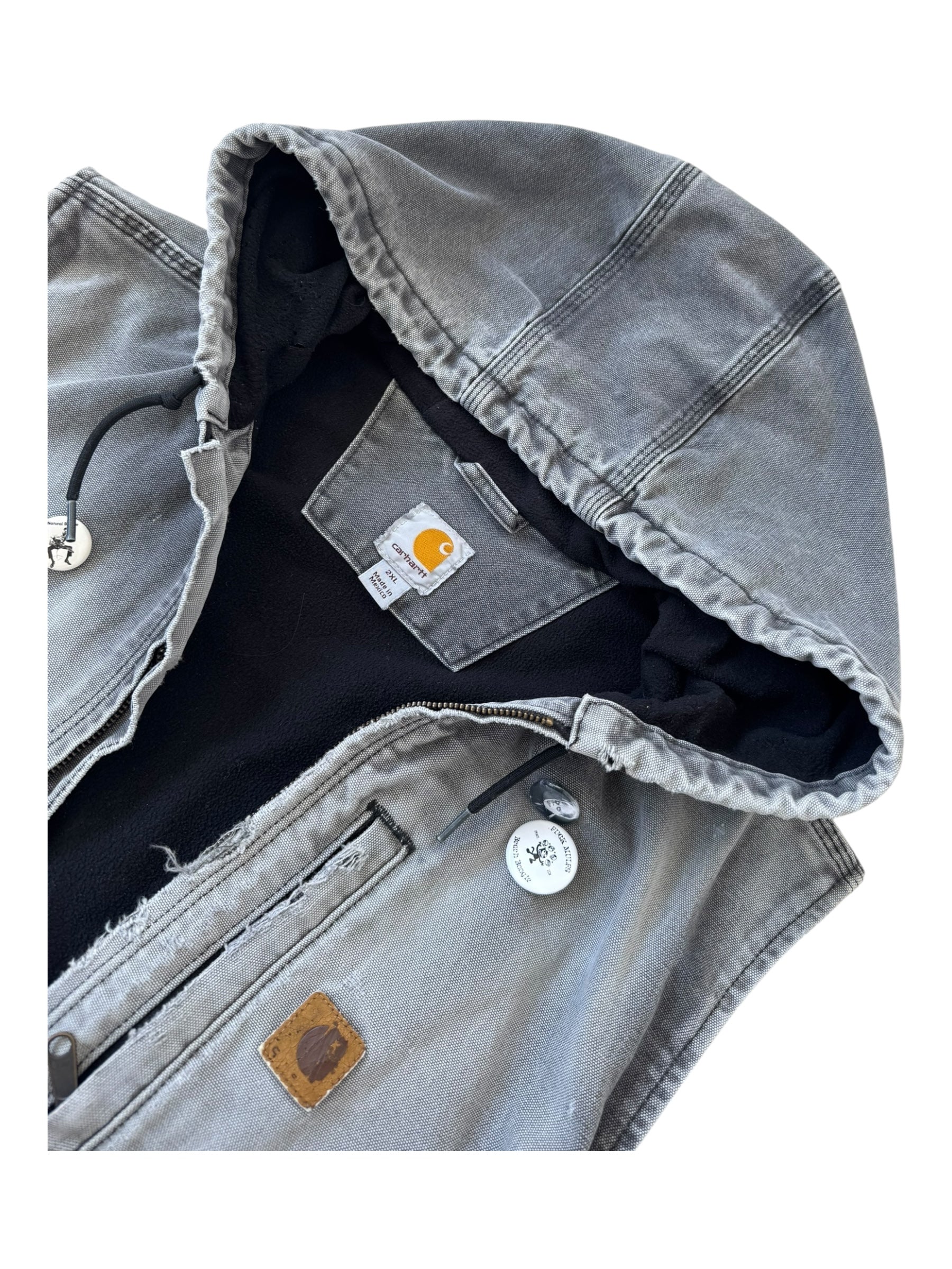 Carhartt 90s Grey Hooded Vest Smoky Fade Broken Zipper Size 2XL