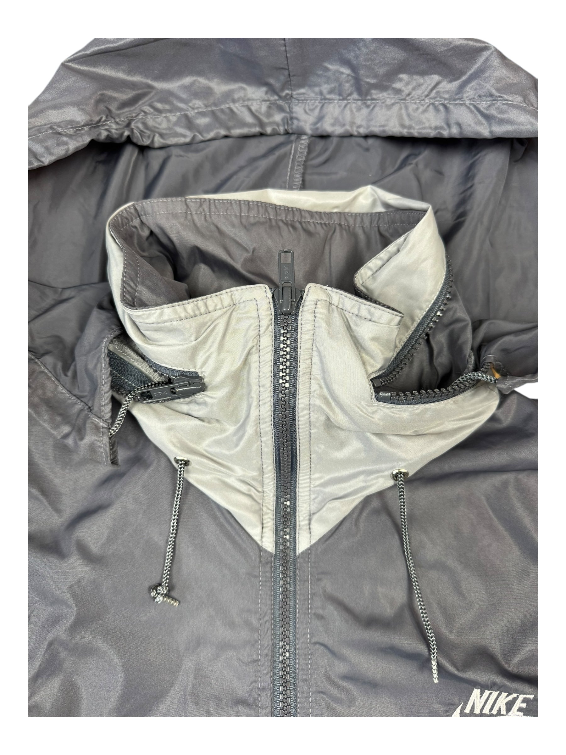 Nike Track Jacket 80s Mens Medium Black & Grey Removable Hood Logo Swoosh Check