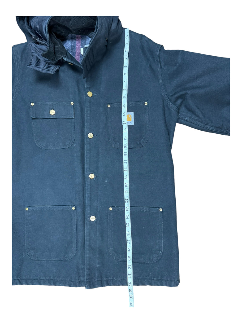 Carhartt 90s Black Striped Fleece Lined Jacket & Detachable Hood Deadstock Size Medium Tall