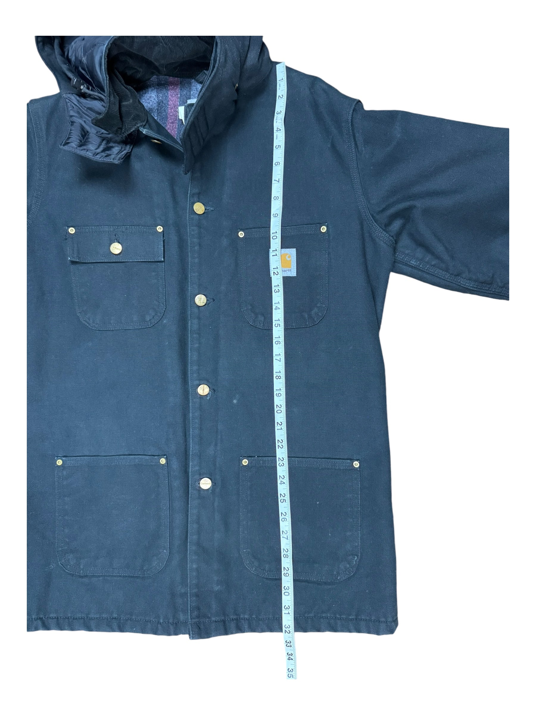 Carhartt 90s Black Striped Fleece Lined Jacket & Detachable Hood Deadstock Size Medium Tall