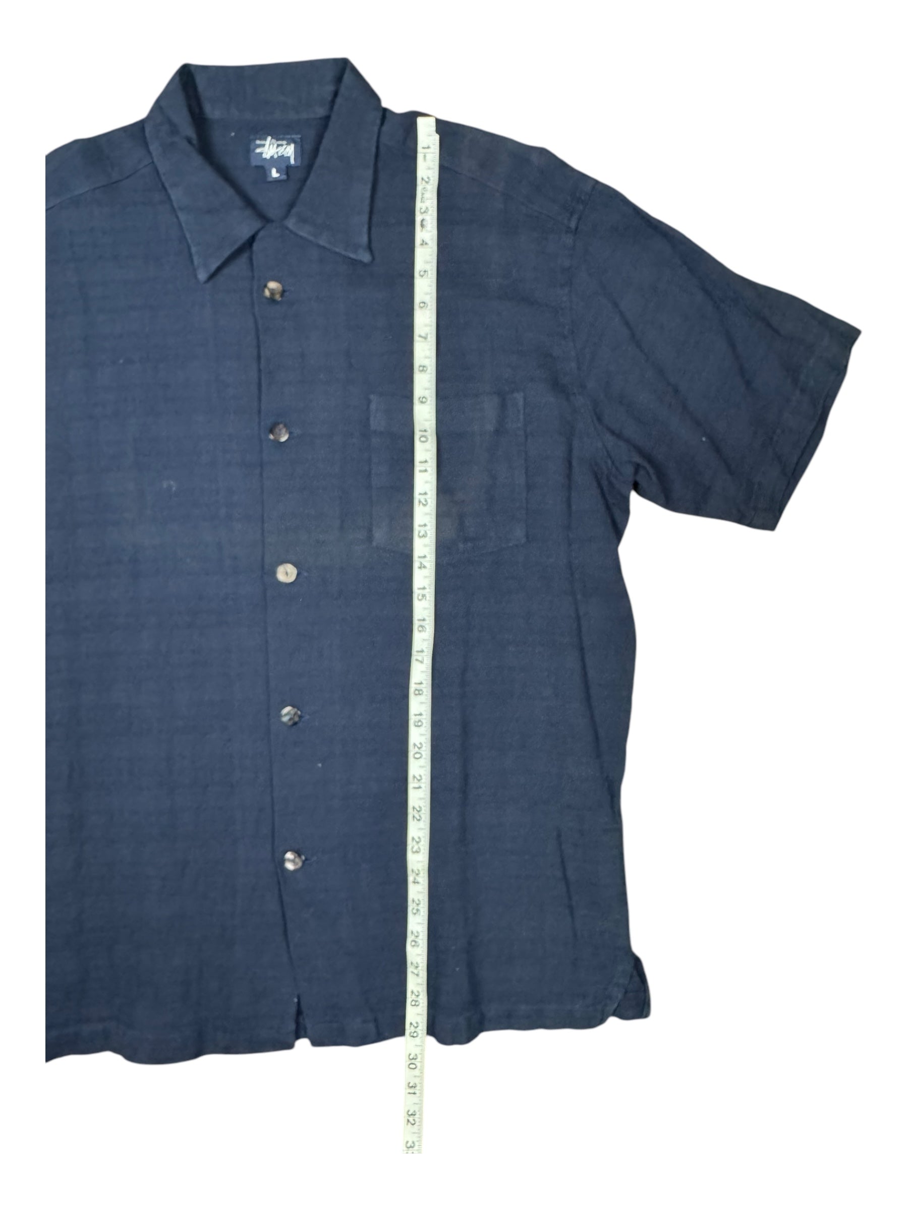 Stussy 90s Blue Aloha Embroidered Button Up Shirt Size Large