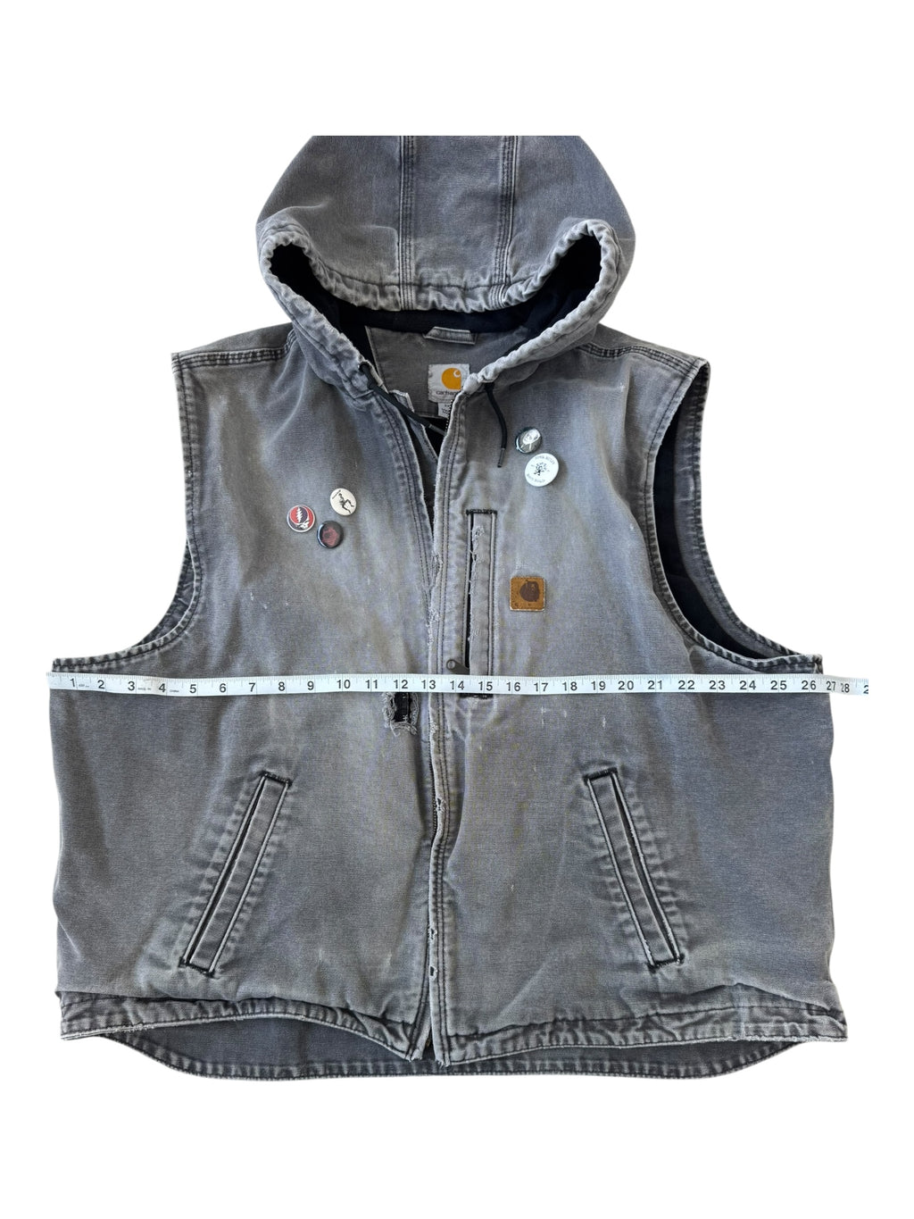 Carhartt 90s Grey Hooded Vest Smoky Fade Broken Zipper Size 2XL