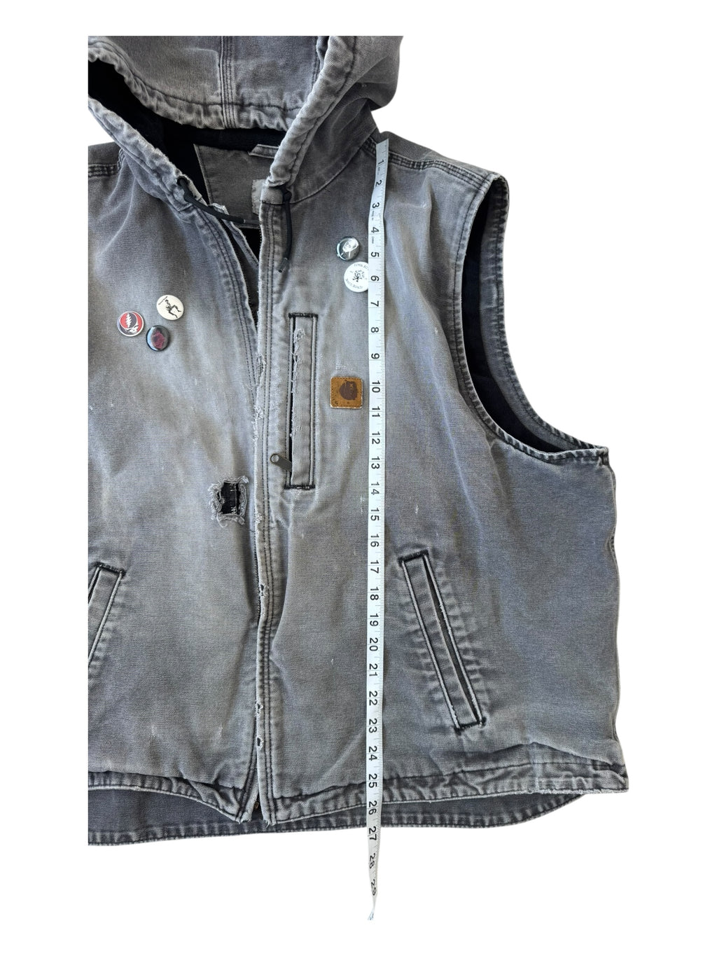 Carhartt 90s Grey Hooded Vest Smoky Fade Broken Zipper Size 2XL