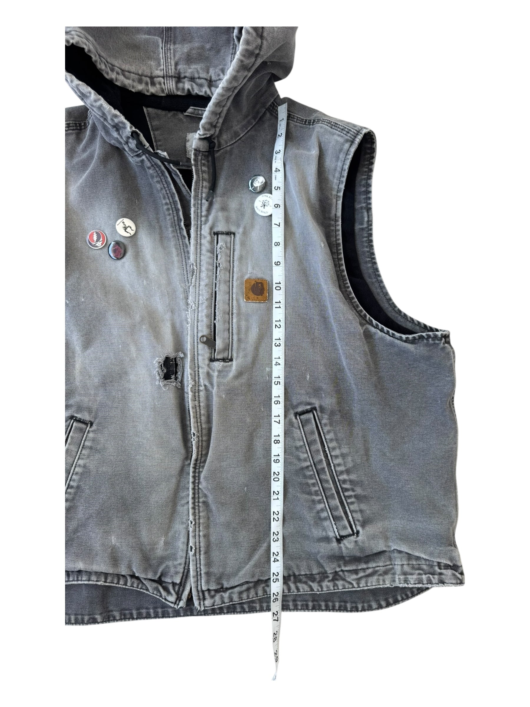 Carhartt 90s Grey Hooded Vest Smoky Fade Broken Zipper Size 2XL