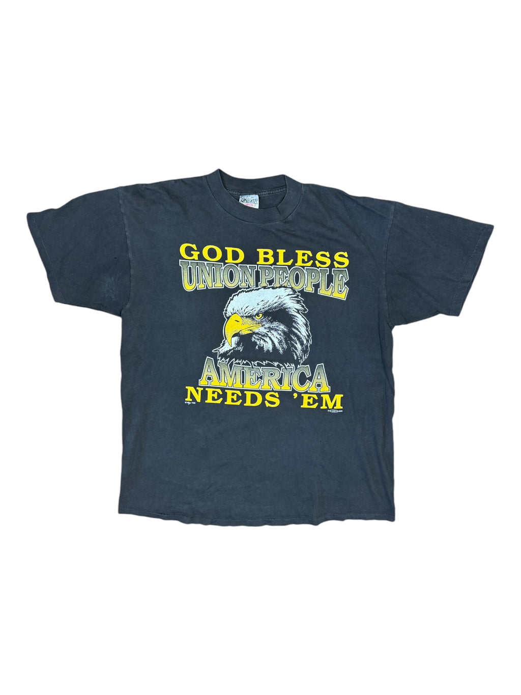 90s God Bless Union People Eagle Black T-Shirt Size XL