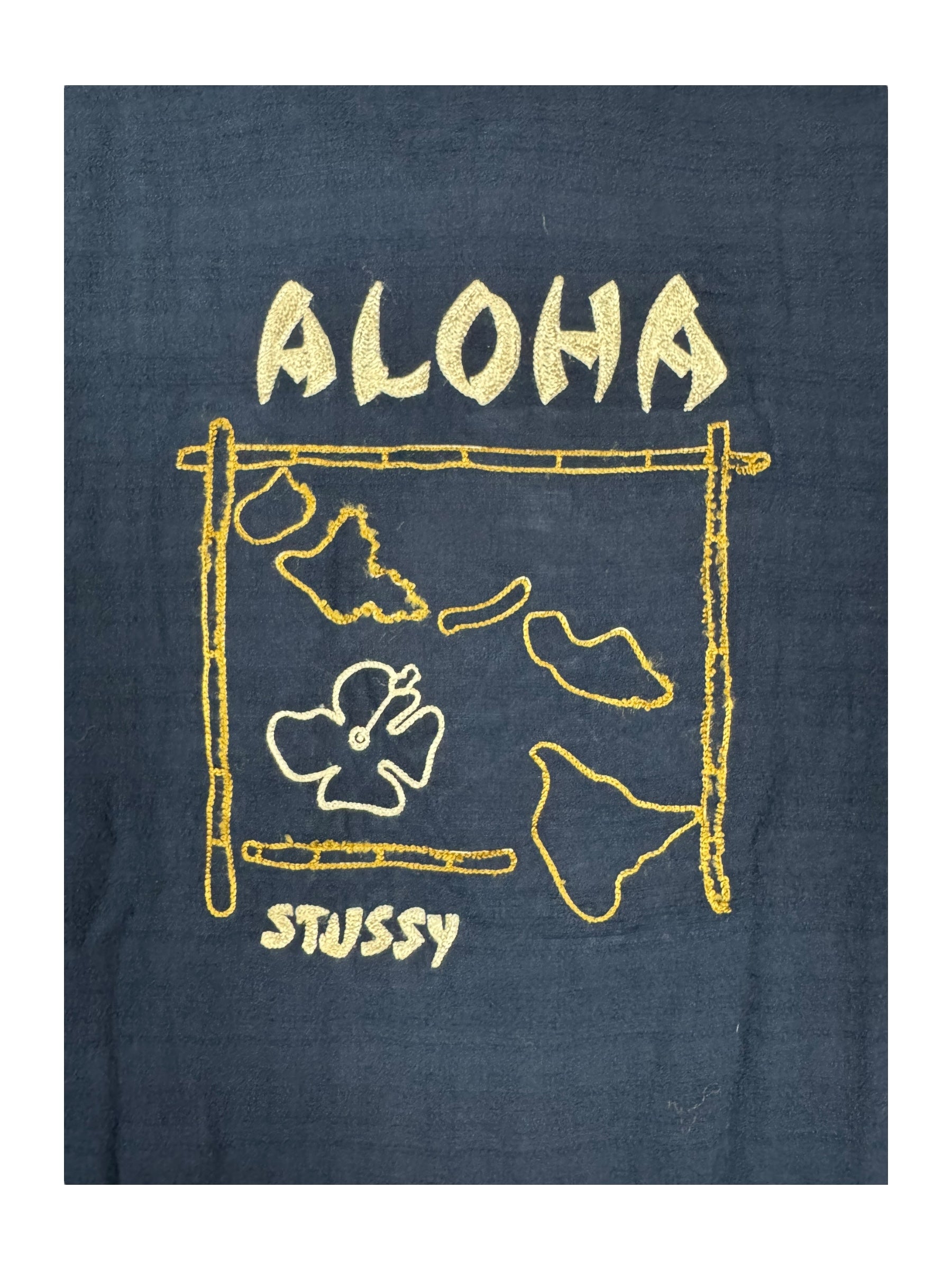 Stussy 90s Blue Aloha Embroidered Button Up Shirt Size Large