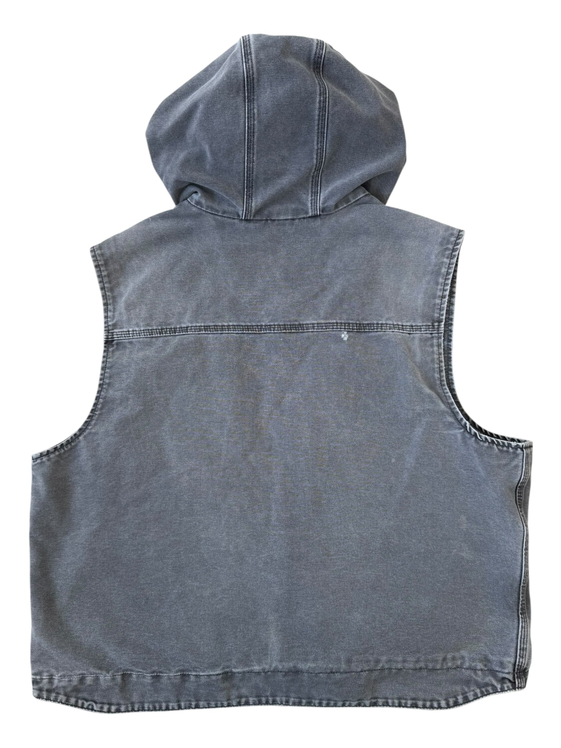 Carhartt 90s Grey Hooded Vest Smoky Fade Broken Zipper Size 2XL