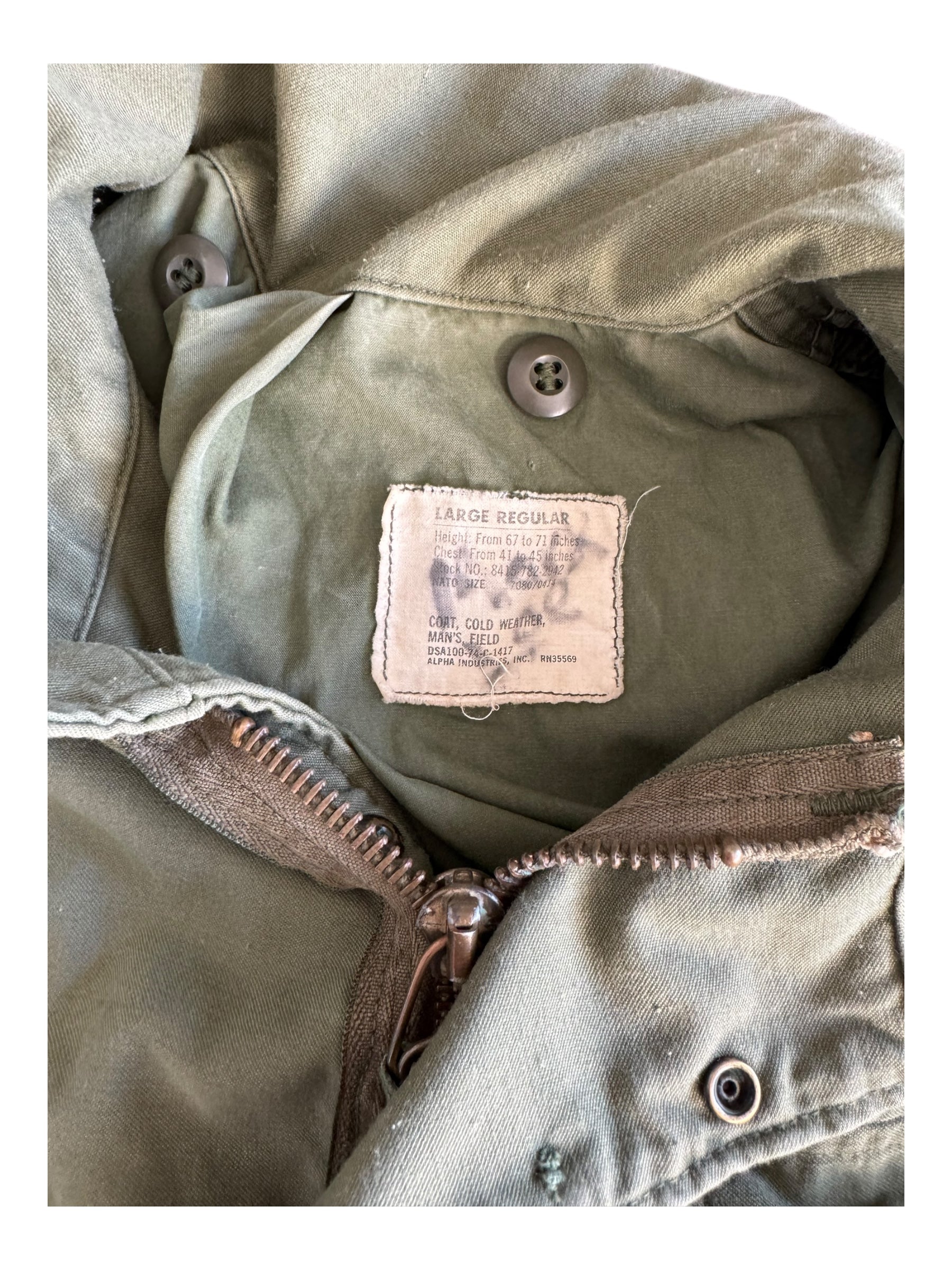 US Army Jacket 70s Mens 23x30 Cold Weather Military Field Coat Hooded